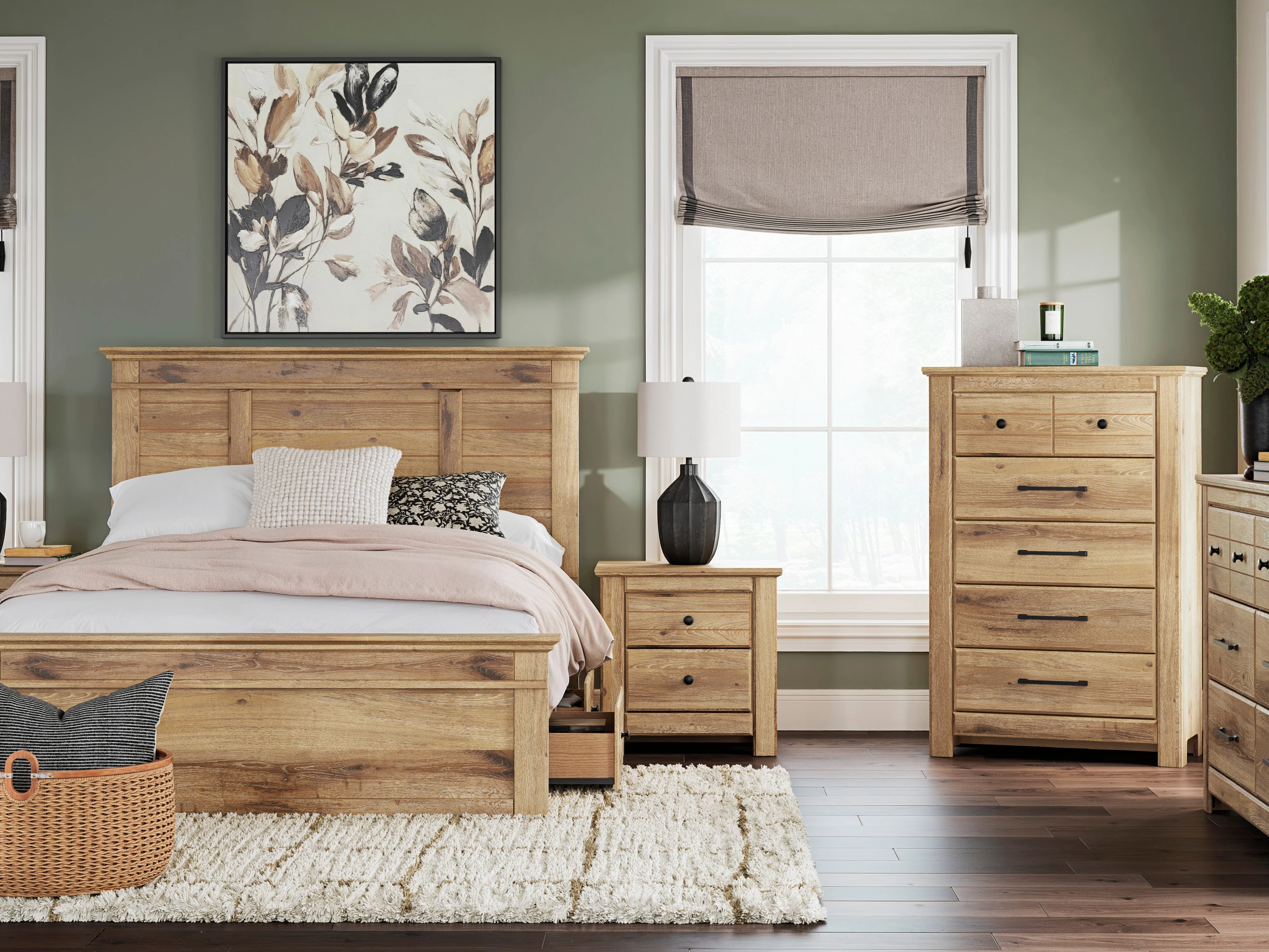 Makidern Tan Panel Storage Bedroom Set with 4 Side Drawers - Image 4