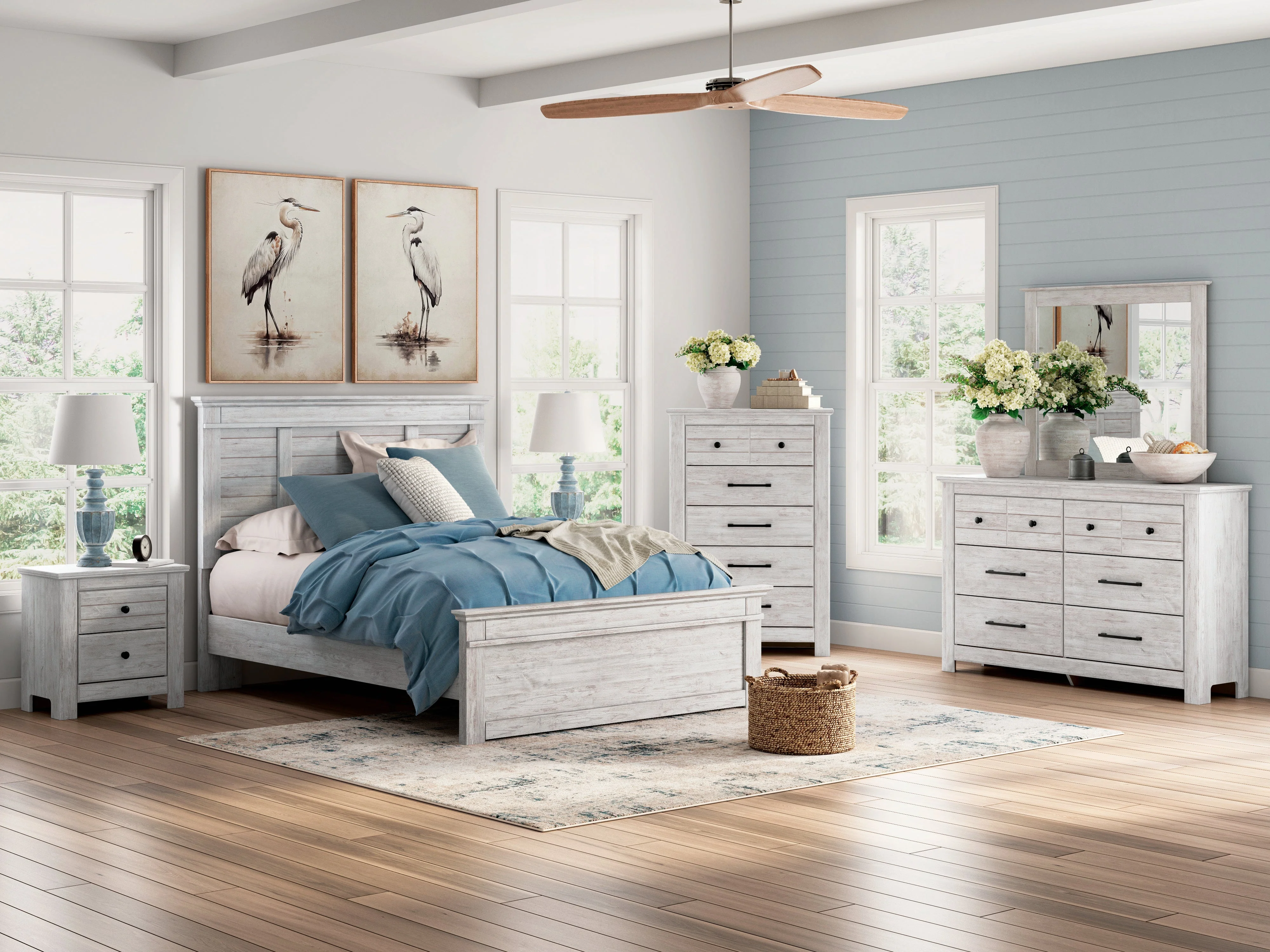 Makidern Whitewash Panel Bedroom Set