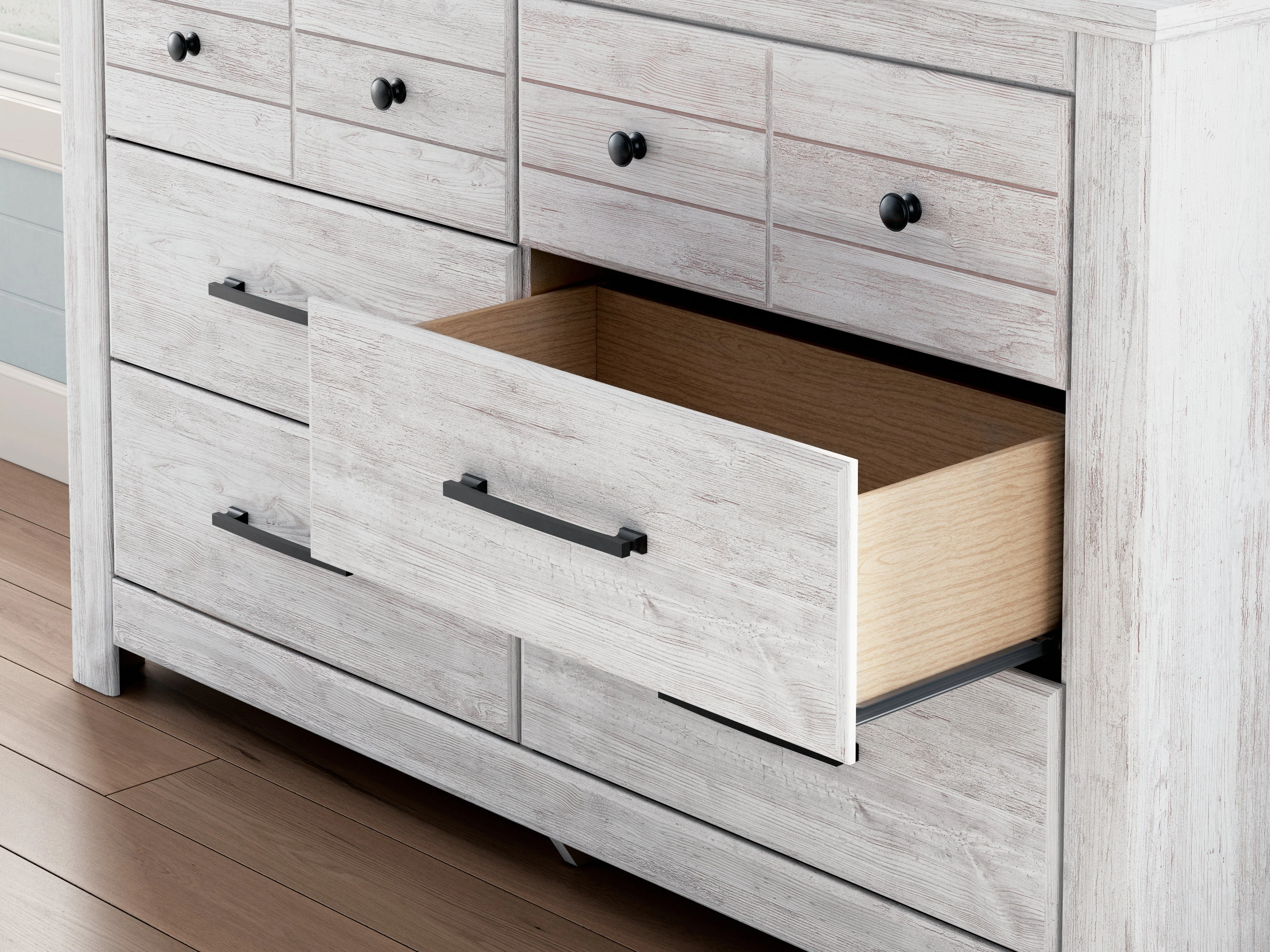 Makidern Whitewash Storage Panel Bedroom Set with 6 Drawers - Image 28