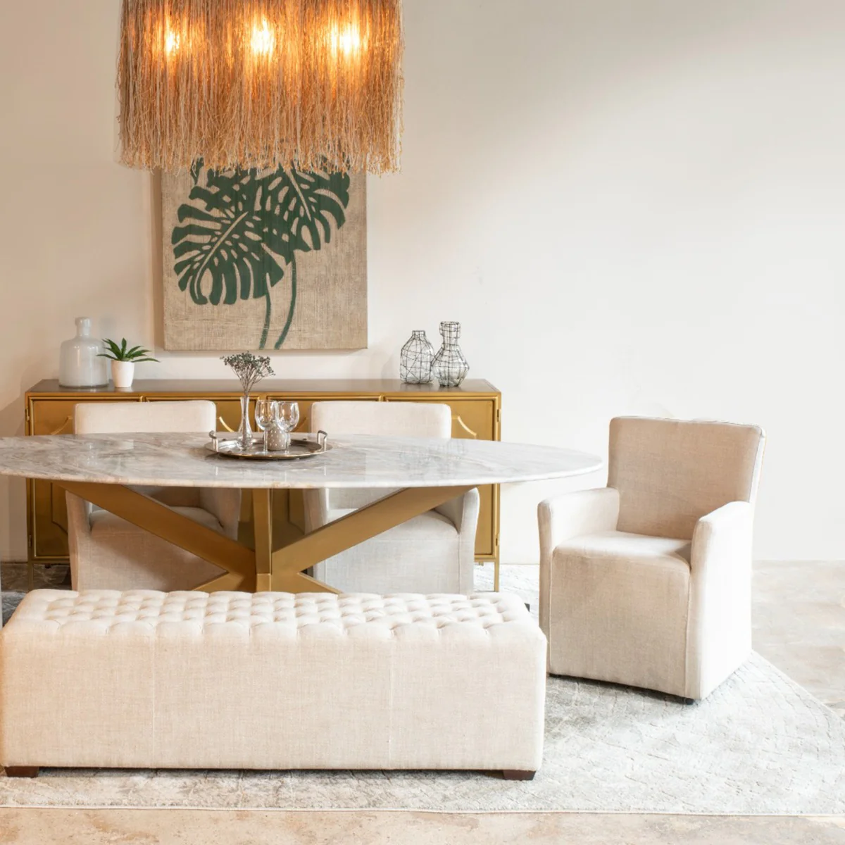 Malibu 70" Oval Dining Table in Sawar Marble with Antique Gold Base - Image 9