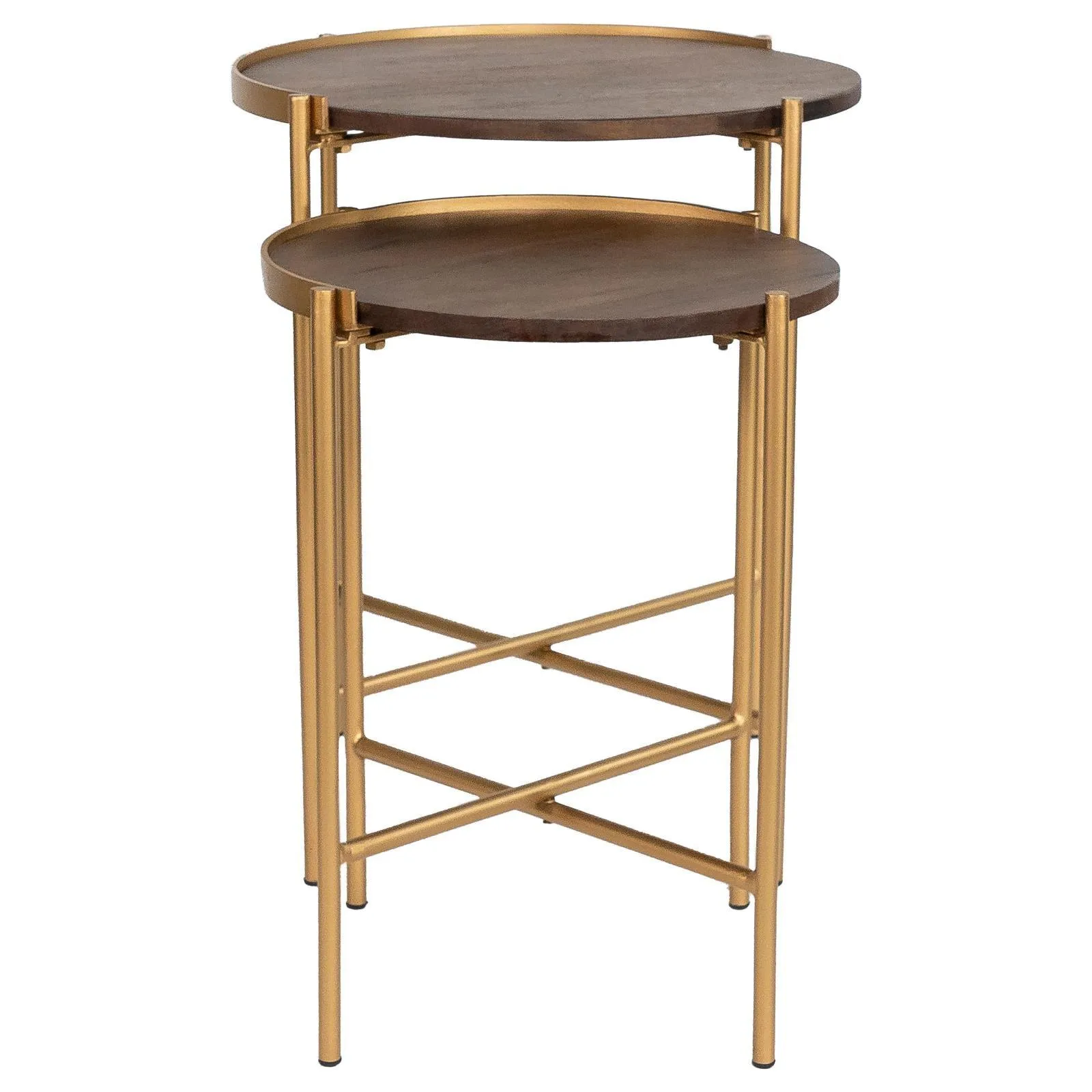 Malka Dark Brown and Gold 2-piece Round Nesting Table - Image 4