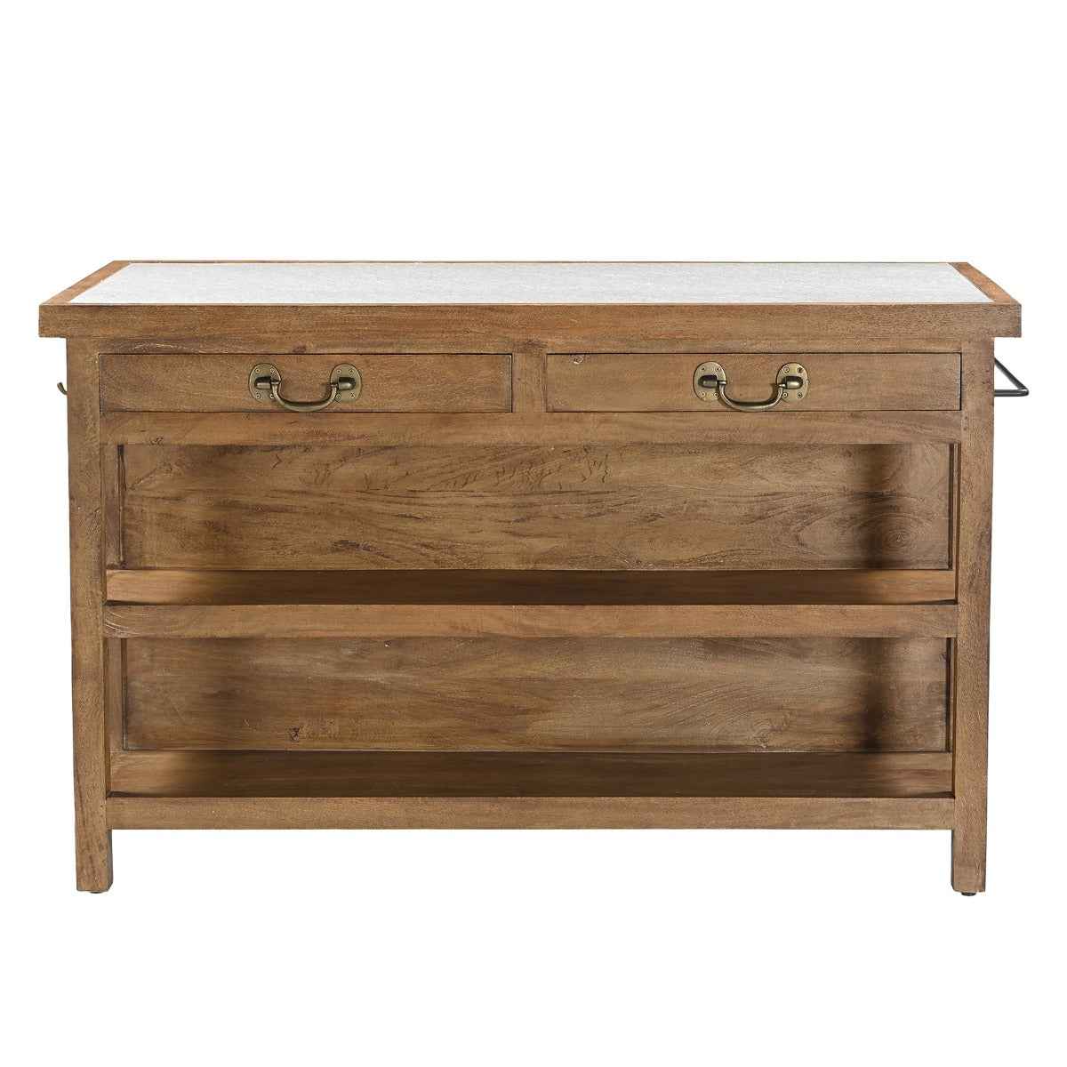 Manila 58" Kitchen Island Table with White Marble Top and Natural Mango Base - Image 10
