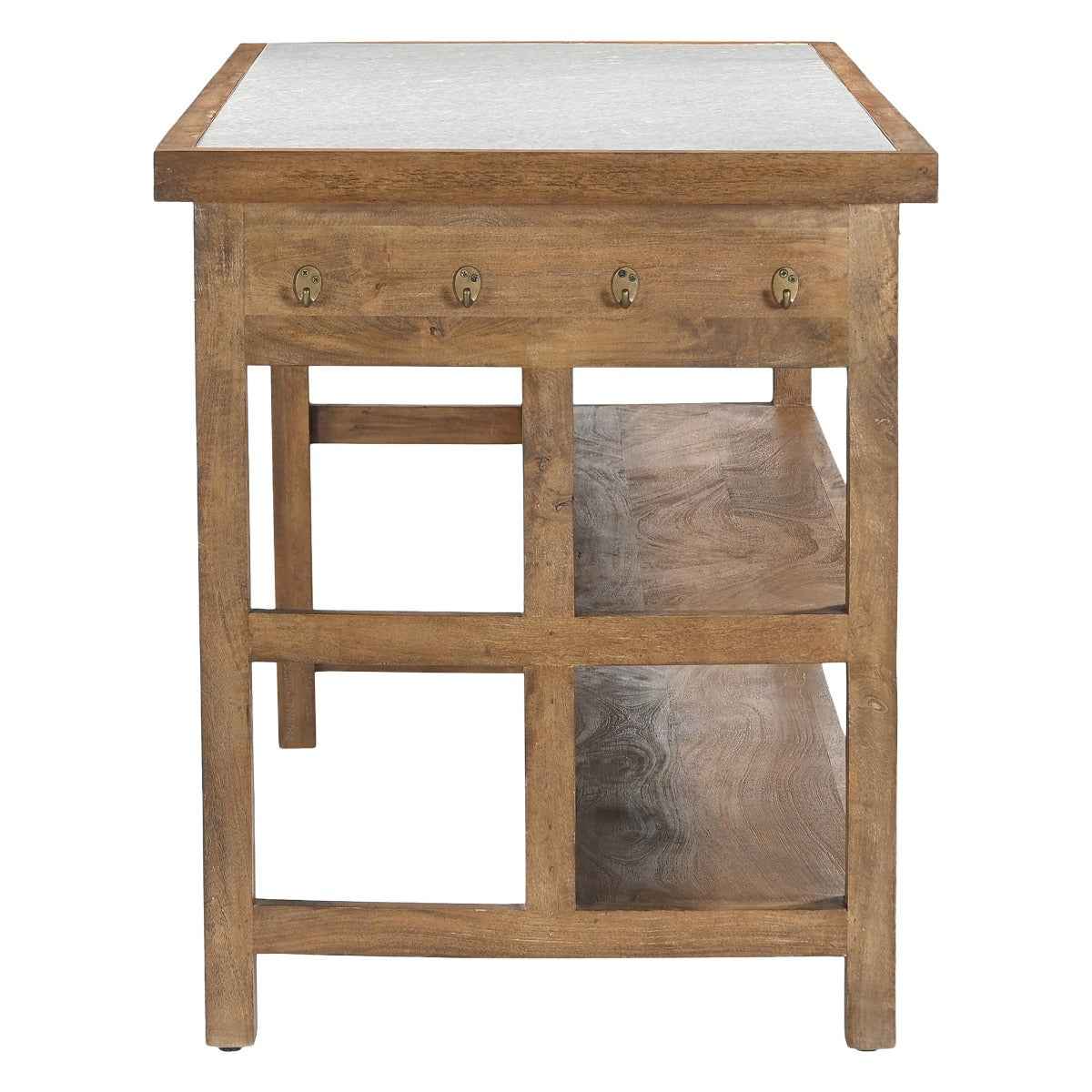 Manila 58" Kitchen Island Table with White Marble Top and Natural Mango Base - Image 7