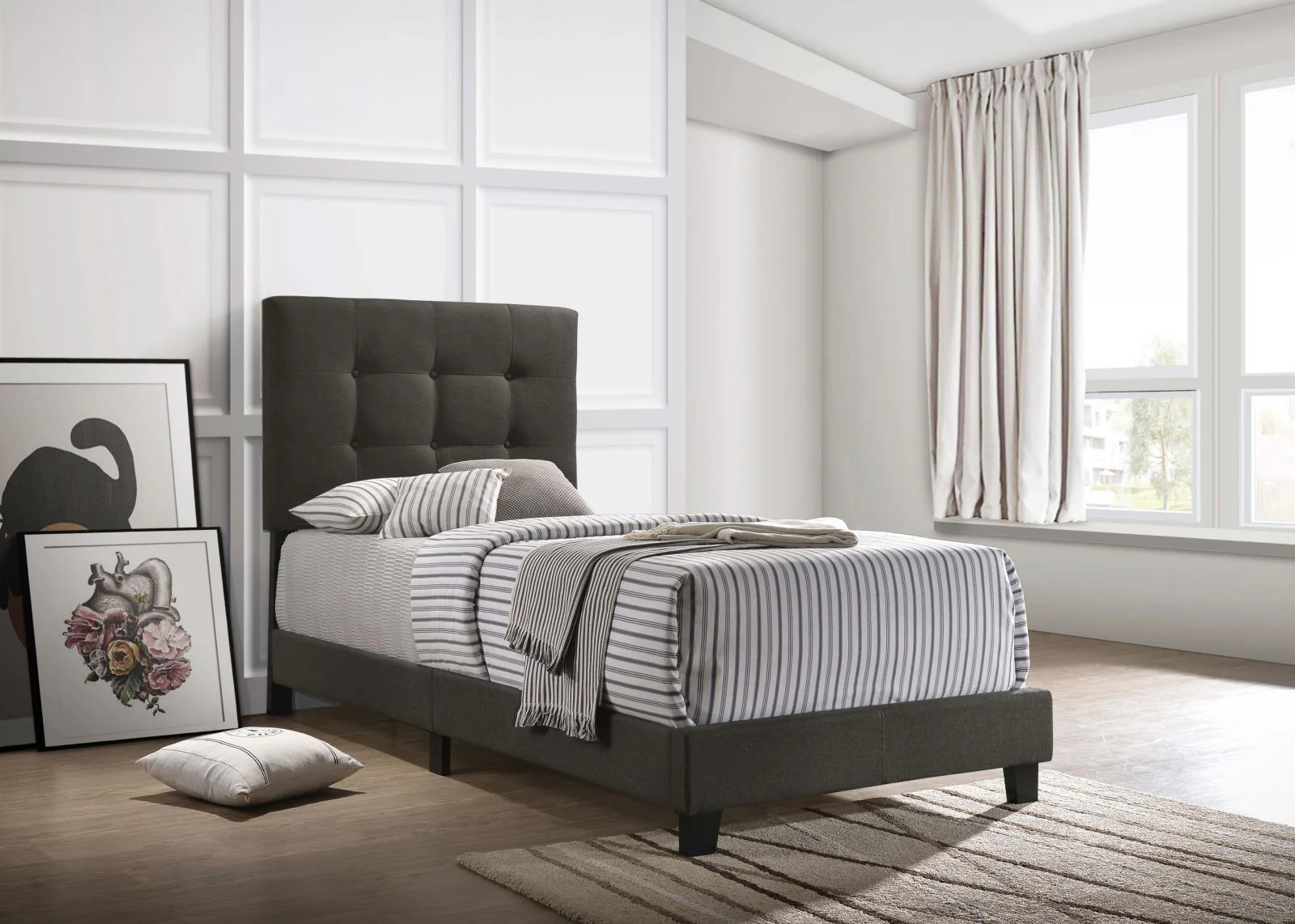 Mapes Charcoal Tufted Upholstered Twin Bed