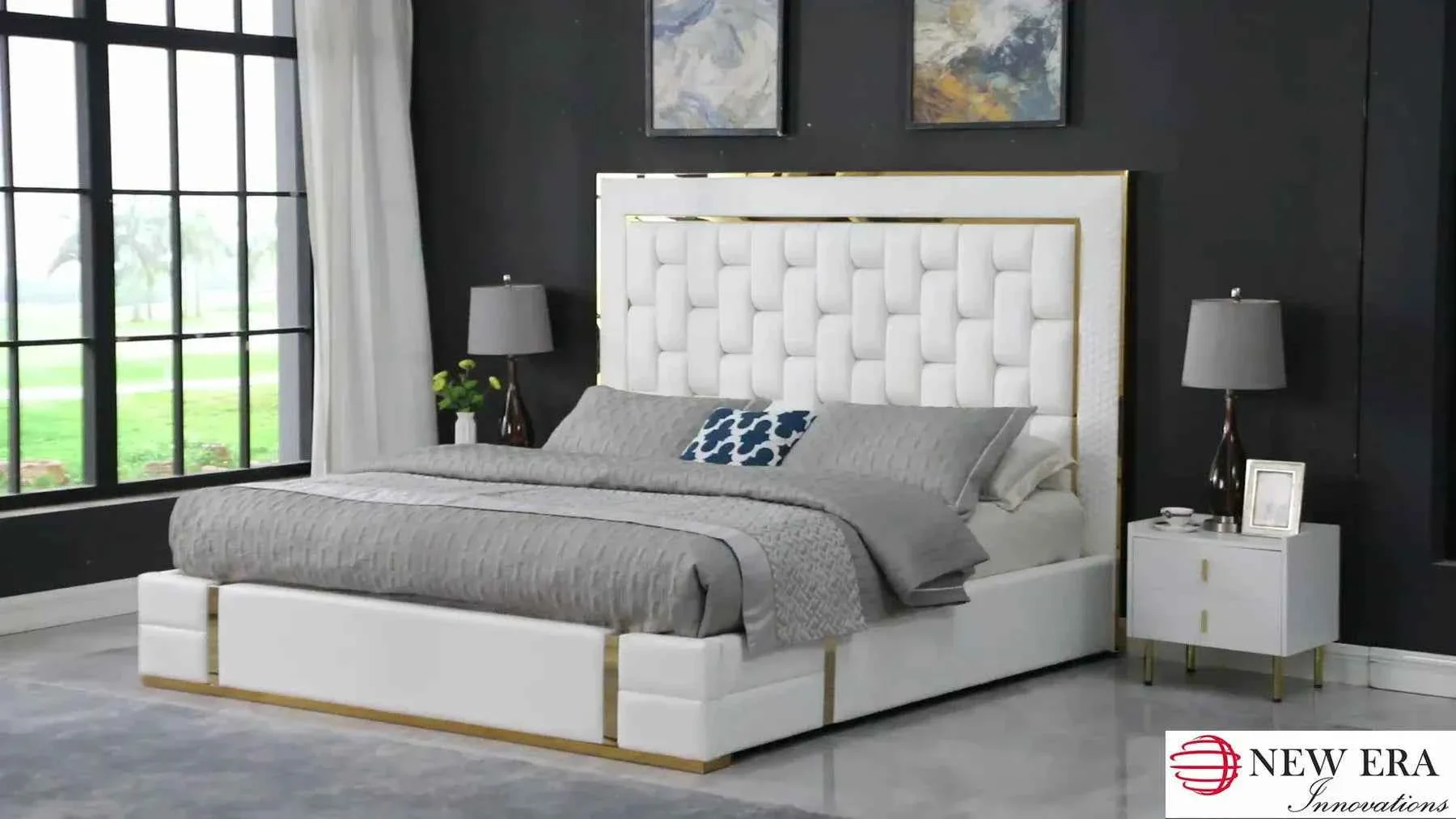 Marbella White/Gold King Storage Platform Bed - Image 5