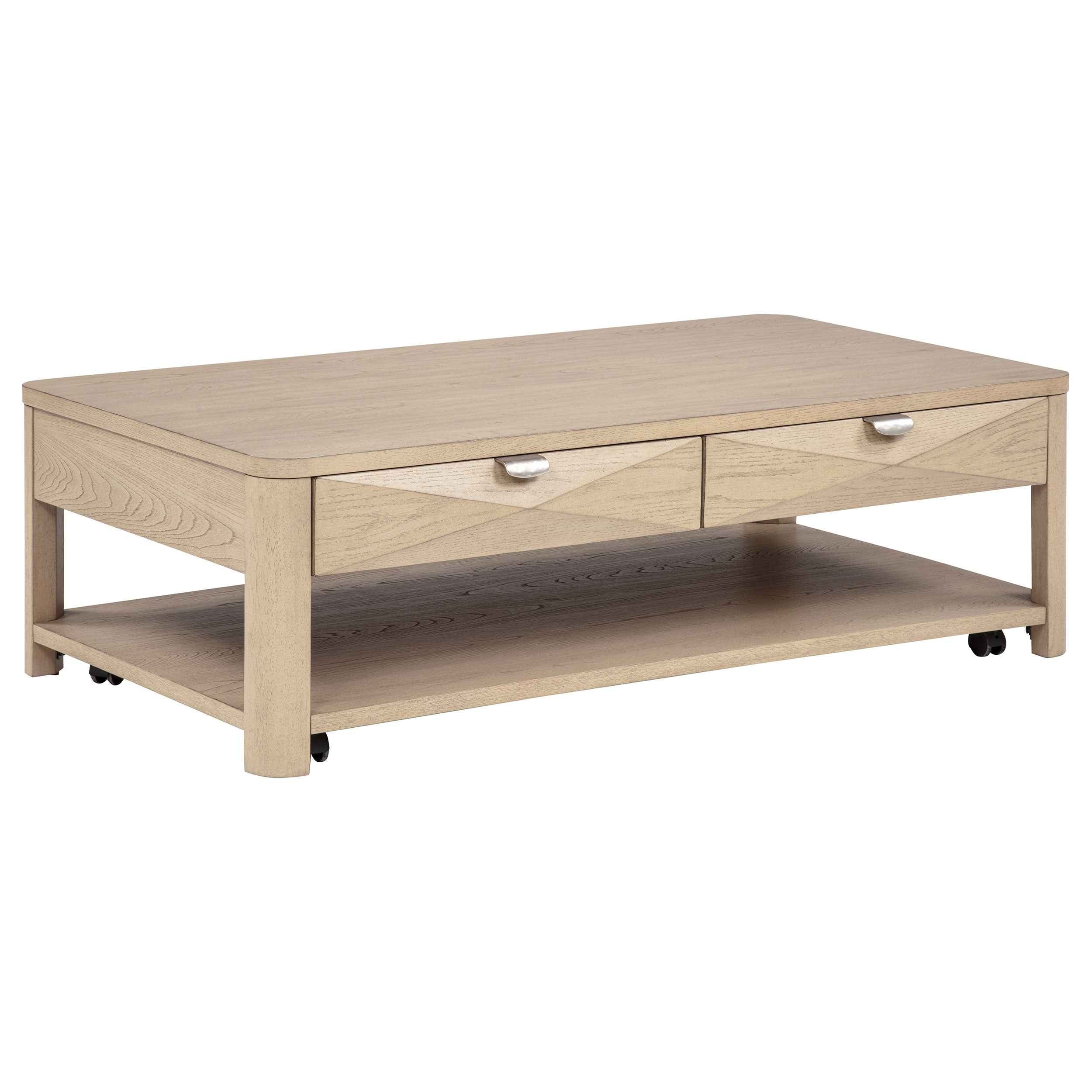 Marcelo Light Elm Wood Coffee Table with 2 Drawers and Shelf
