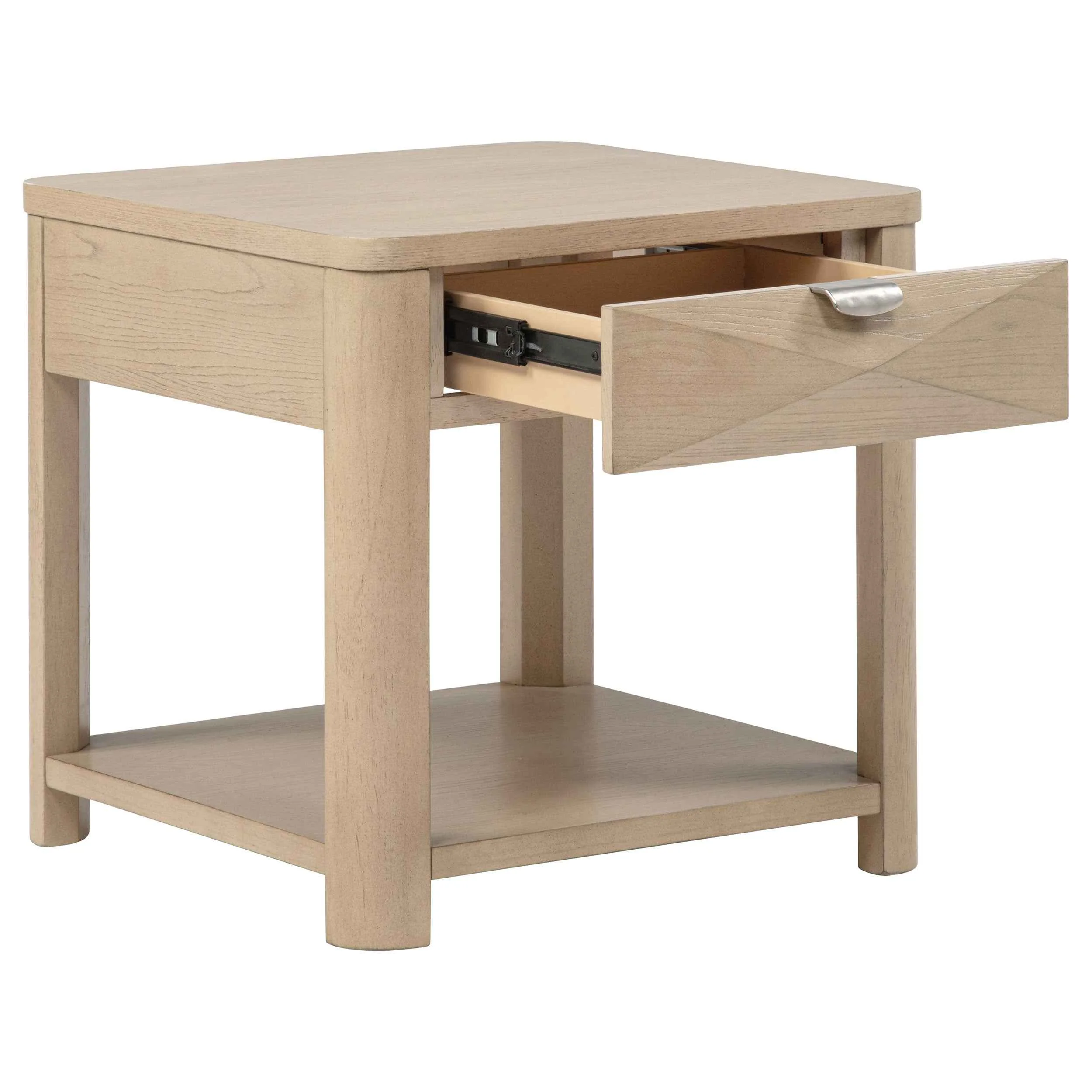 Marcelo Light Elm Wood End Table with Drawer and Shelf - Image 2