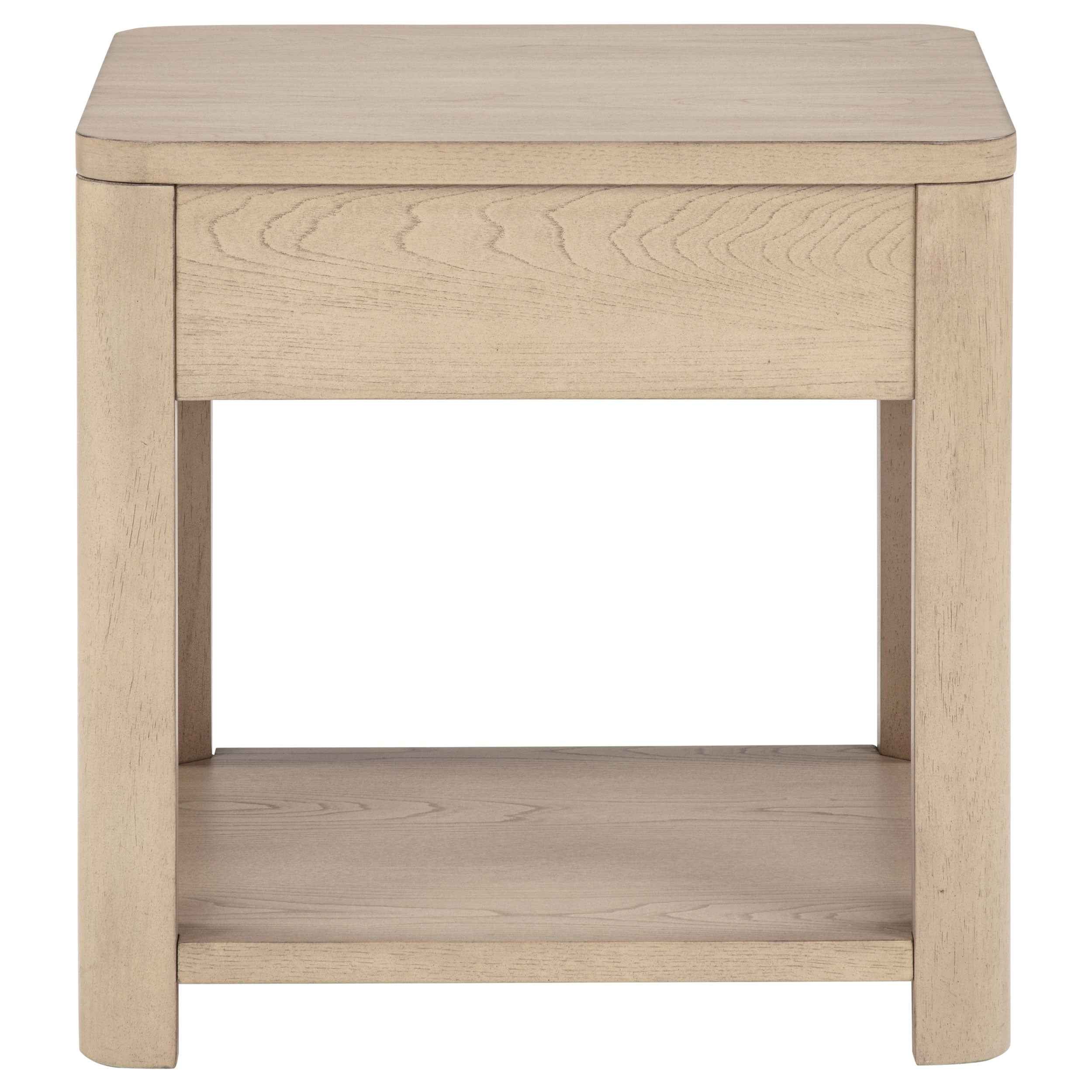 Marcelo Light Elm Wood End Table with Drawer and Shelf - Image 3