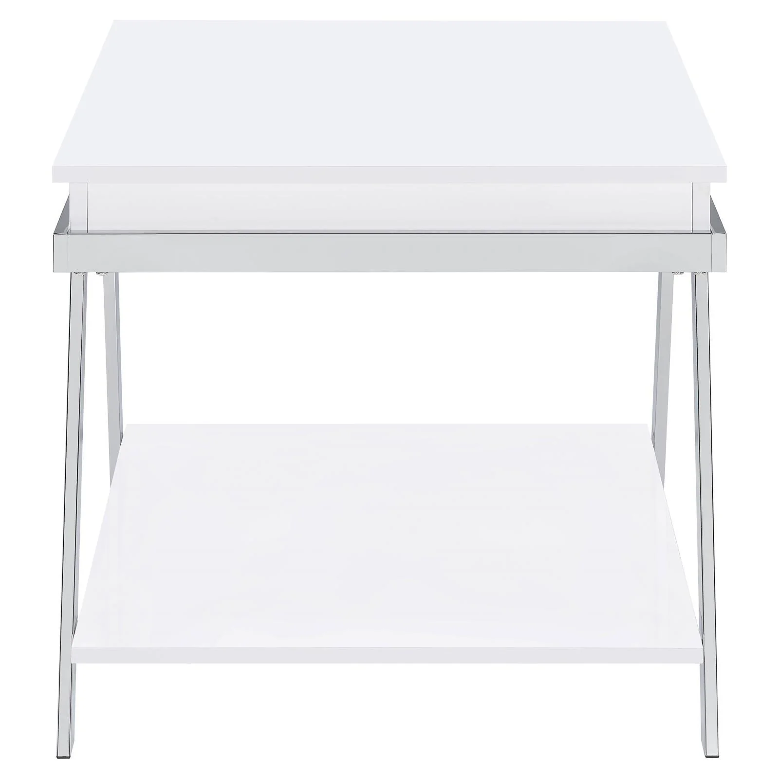 Marcia White High Gloss and Chrome Wood Rectangular End Table - Image 4