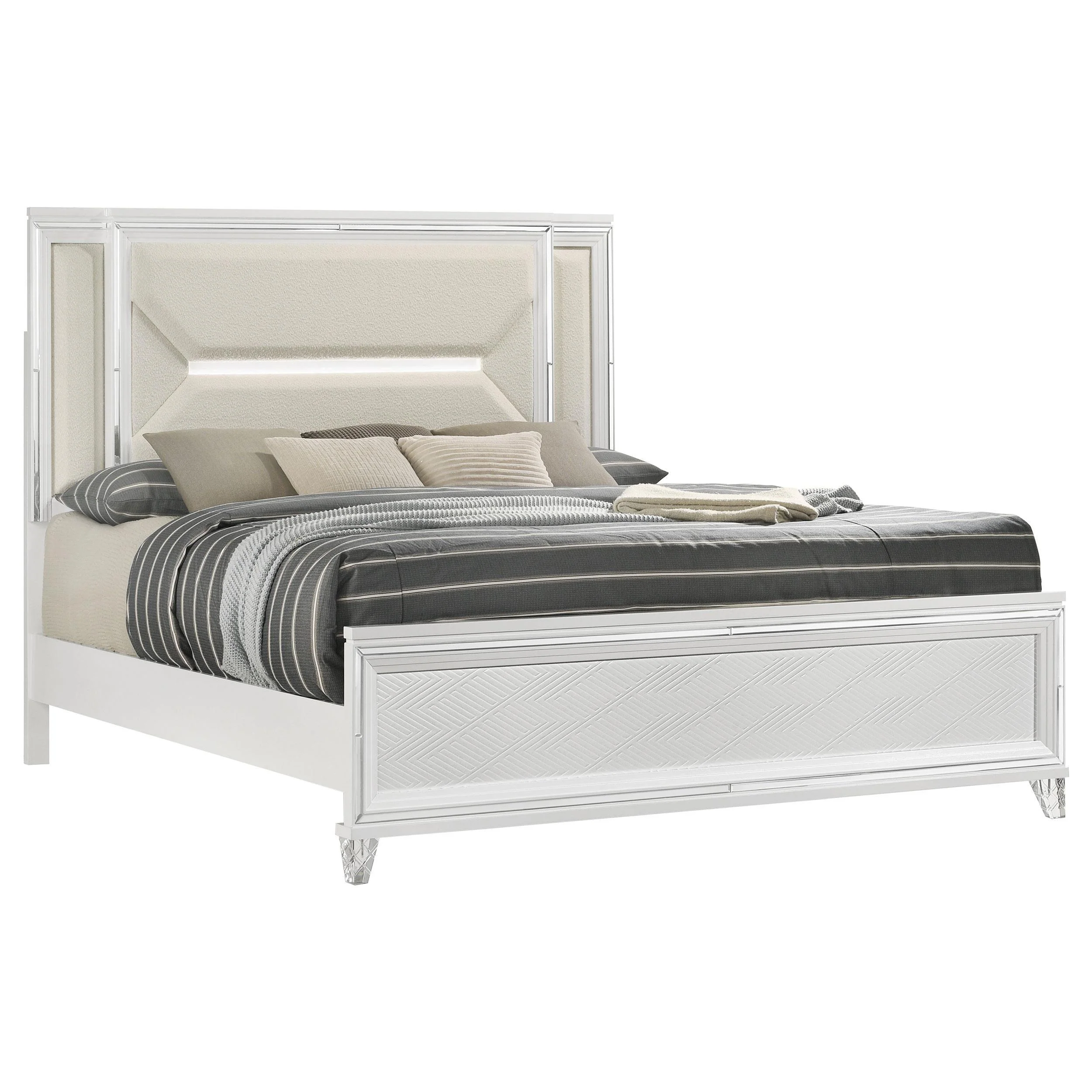 Marmore White 64-inch Eastern King Panel Bed LED Headboard - Image 2