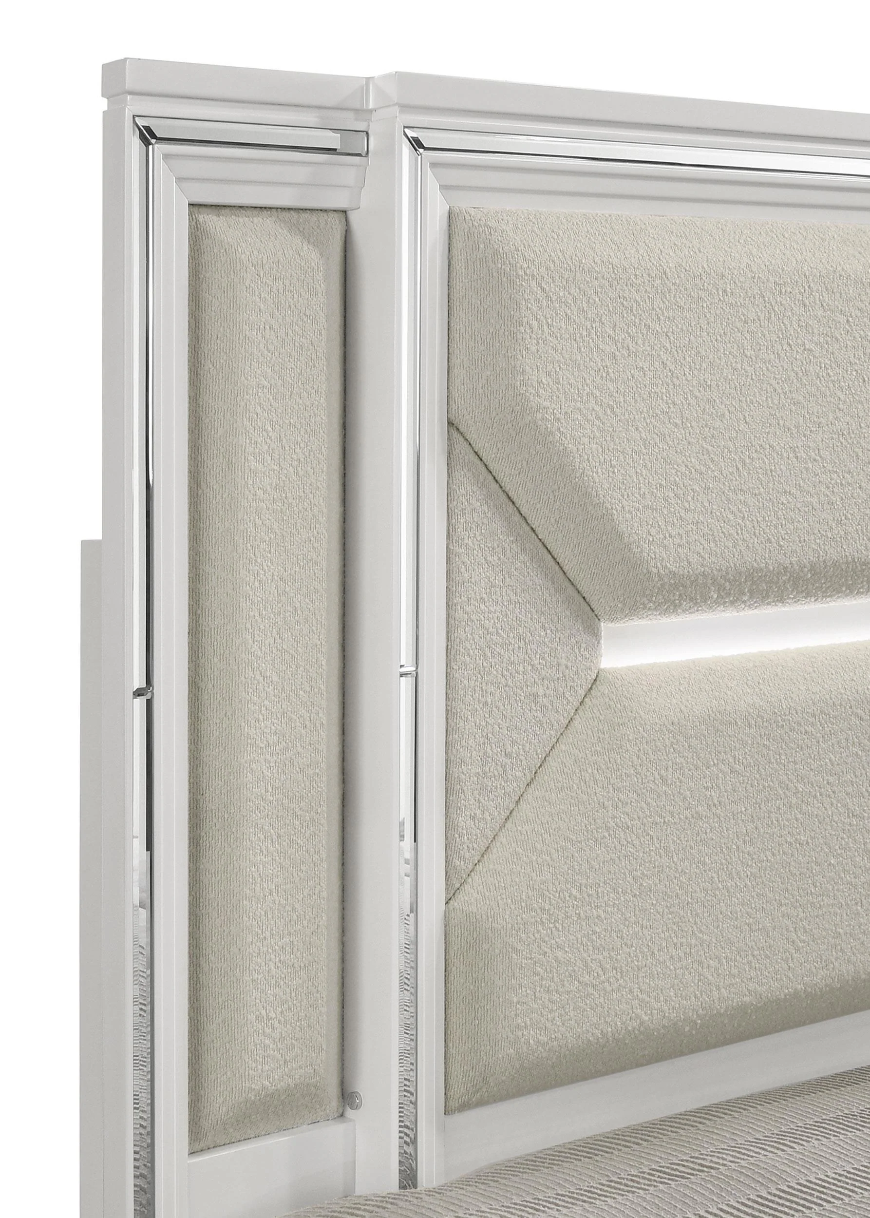 Marmore White 64-inch Eastern King Panel Bed LED Headboard - Image 5