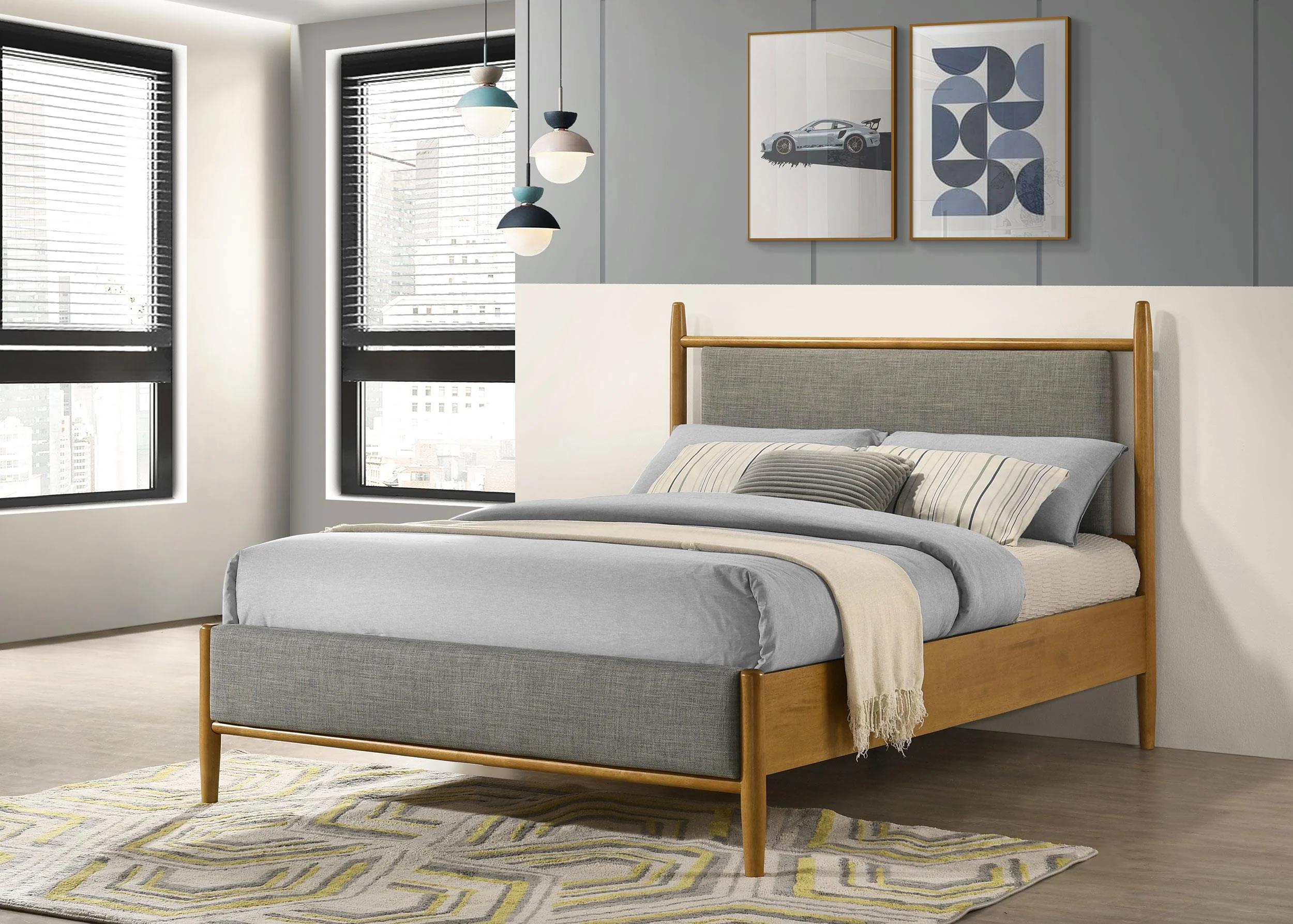 Mason Gray and Light Brown 46-inch Full Panel Platform Bed