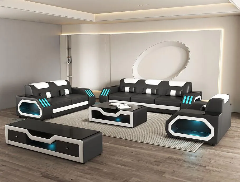 Matrix Black/White Italian Leather Living Room Set