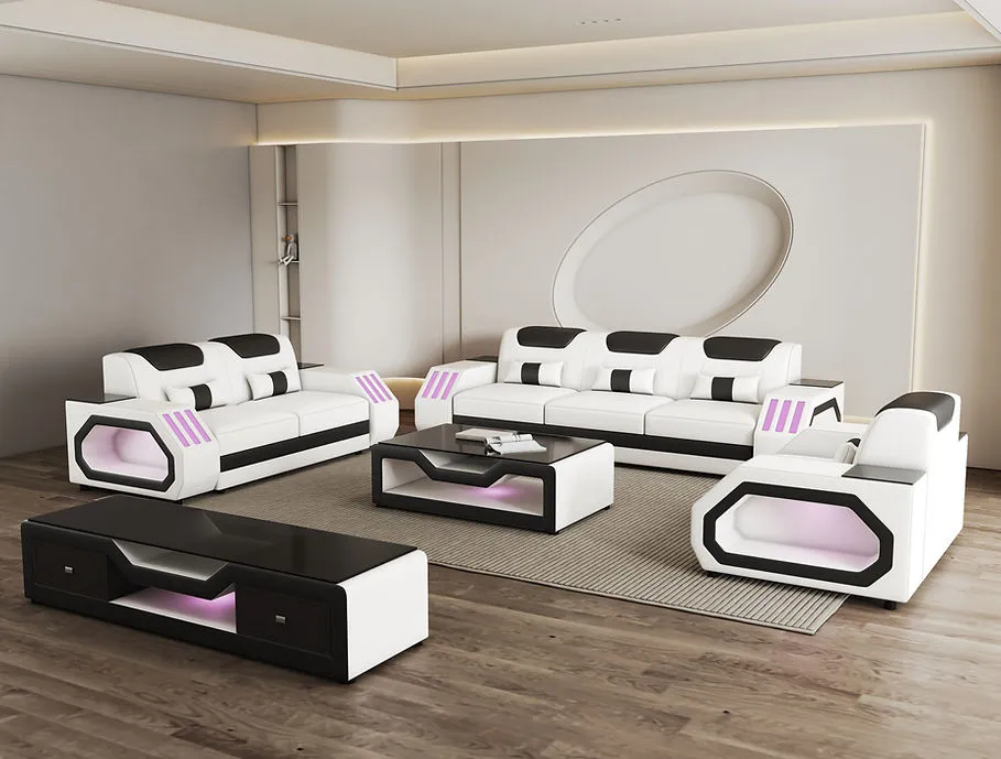 Matrix White/Black Italian Leather Living Room Set