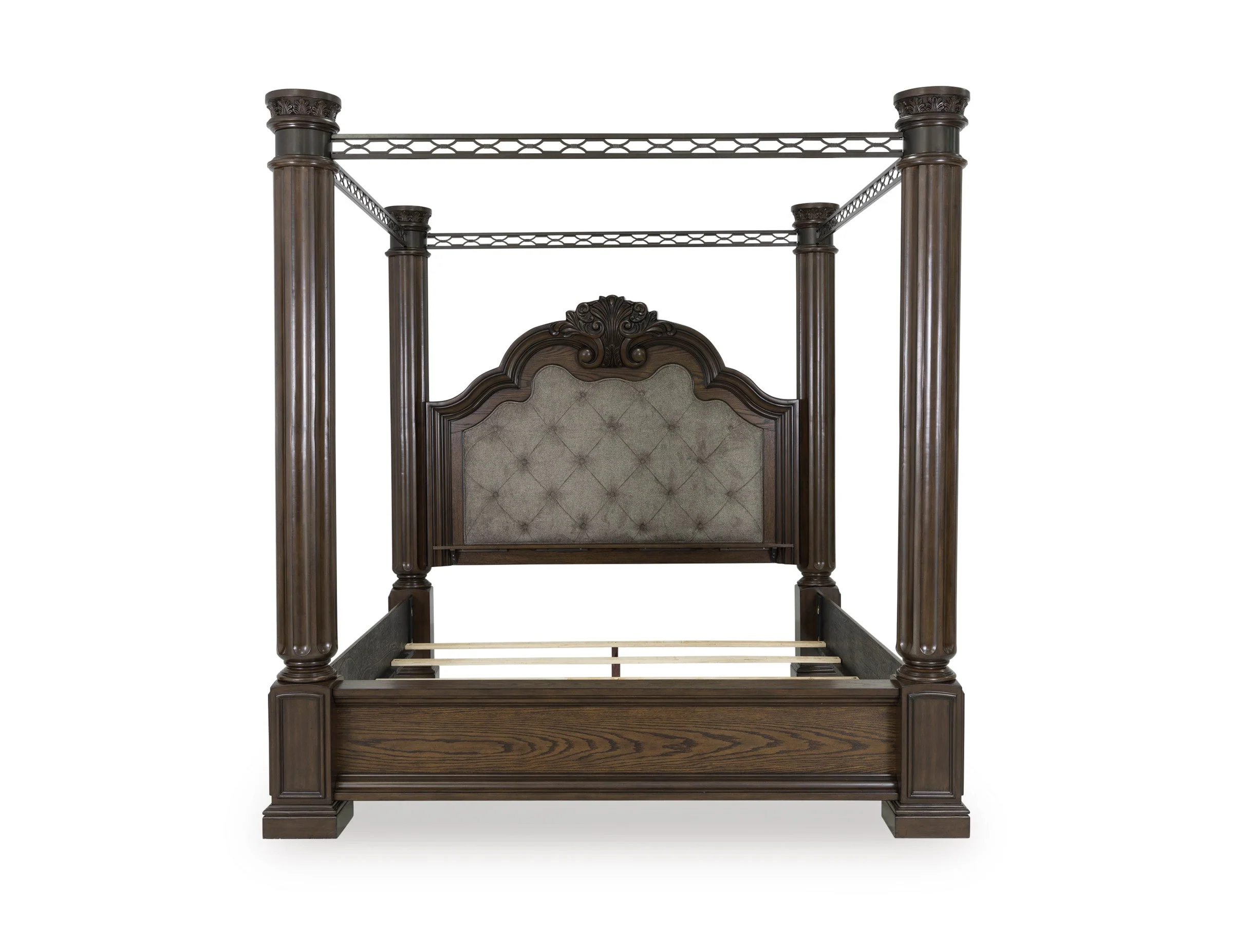 Maylee Dark Brown King Upholstered Canopy Bed - Image 7