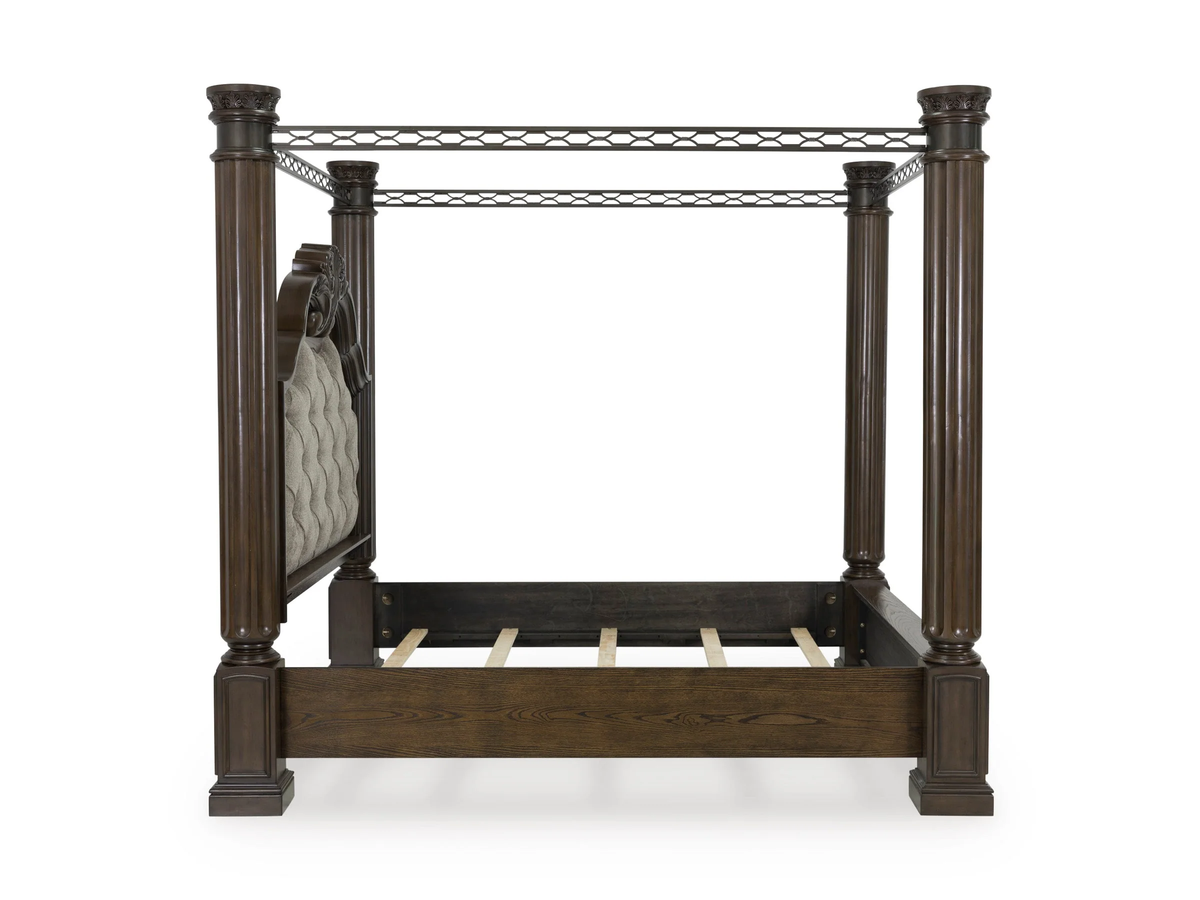 Maylee Dark Brown Queen Upholstered Canopy Bed - Image 9