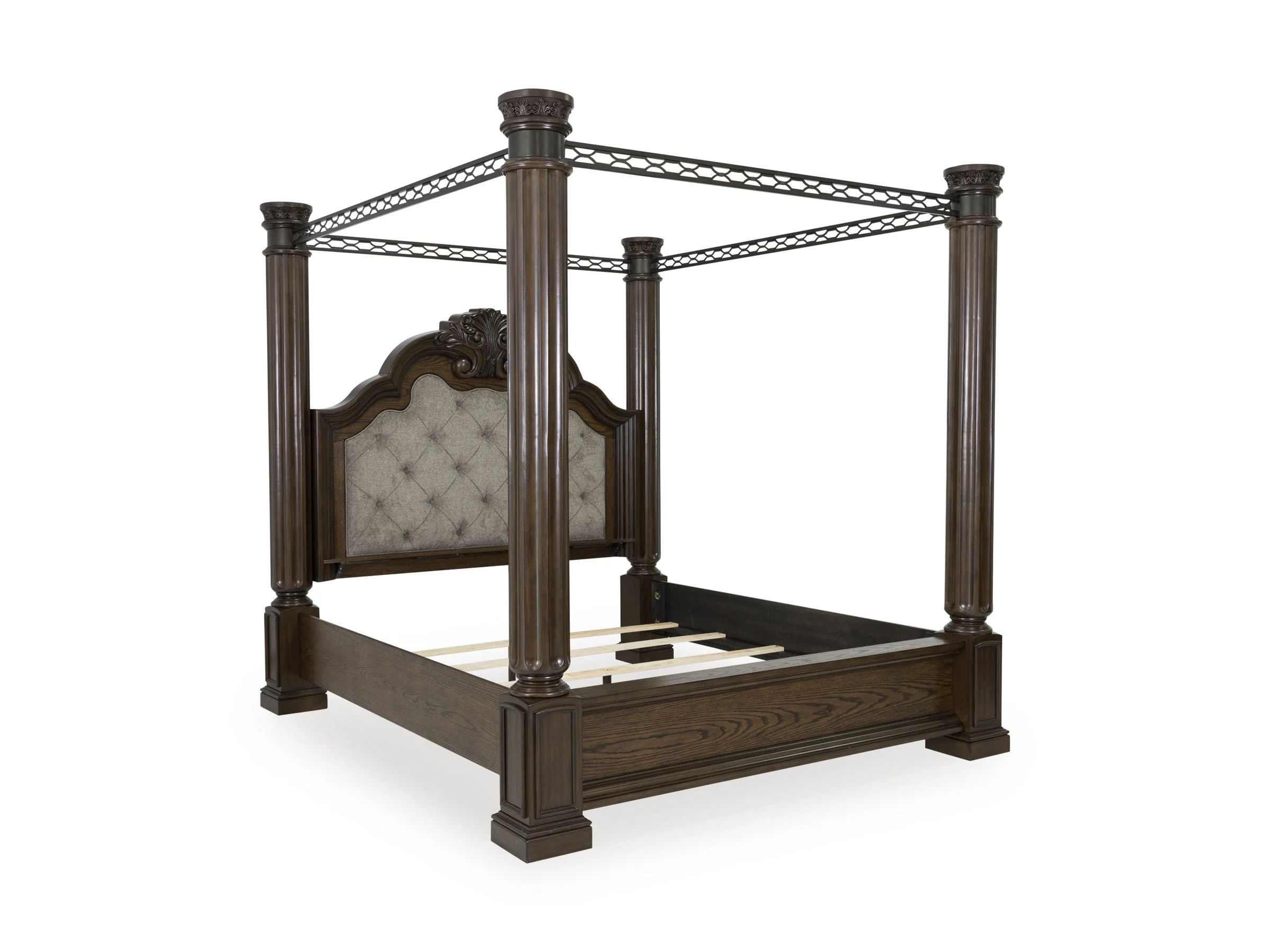 Maylee Dark Brown Upholstered Canopy Bedroom Set - Image 3