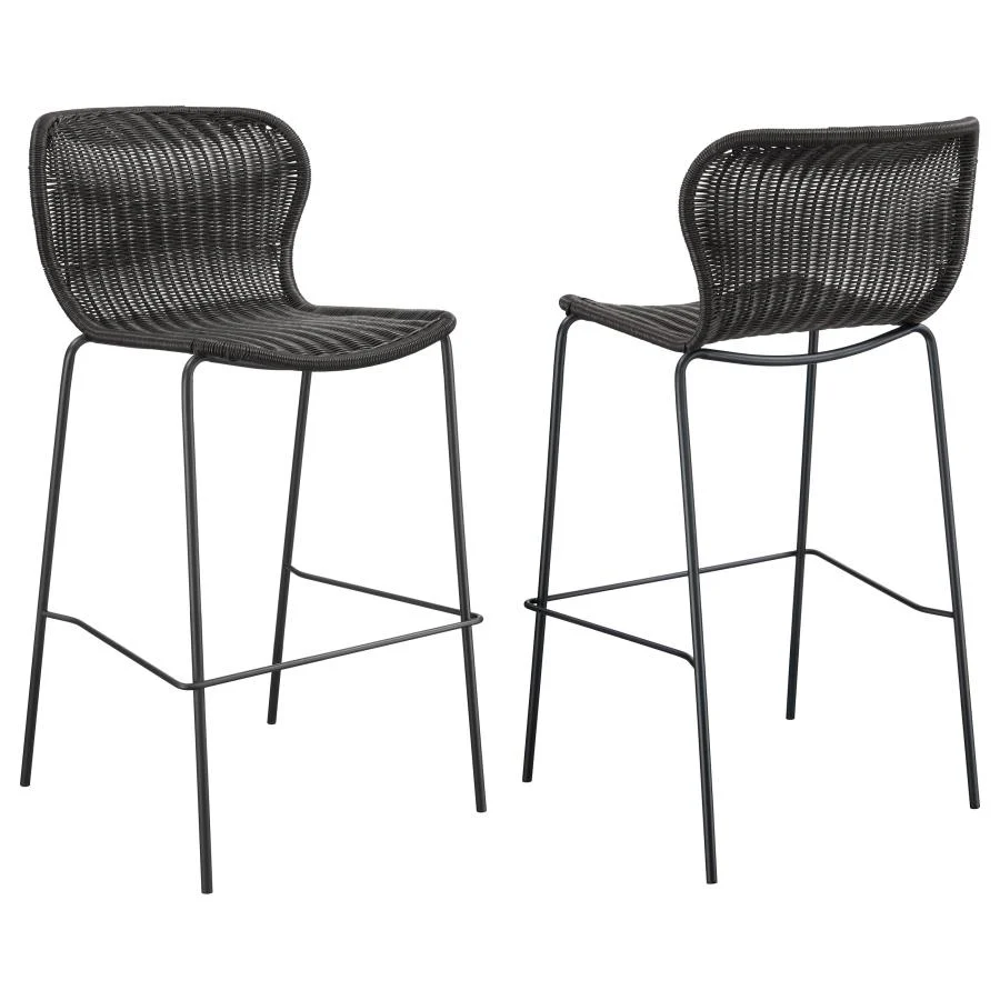 McKinley Brown/Sandy Black Upholstered Bar Stools with Footrest, Set of 2