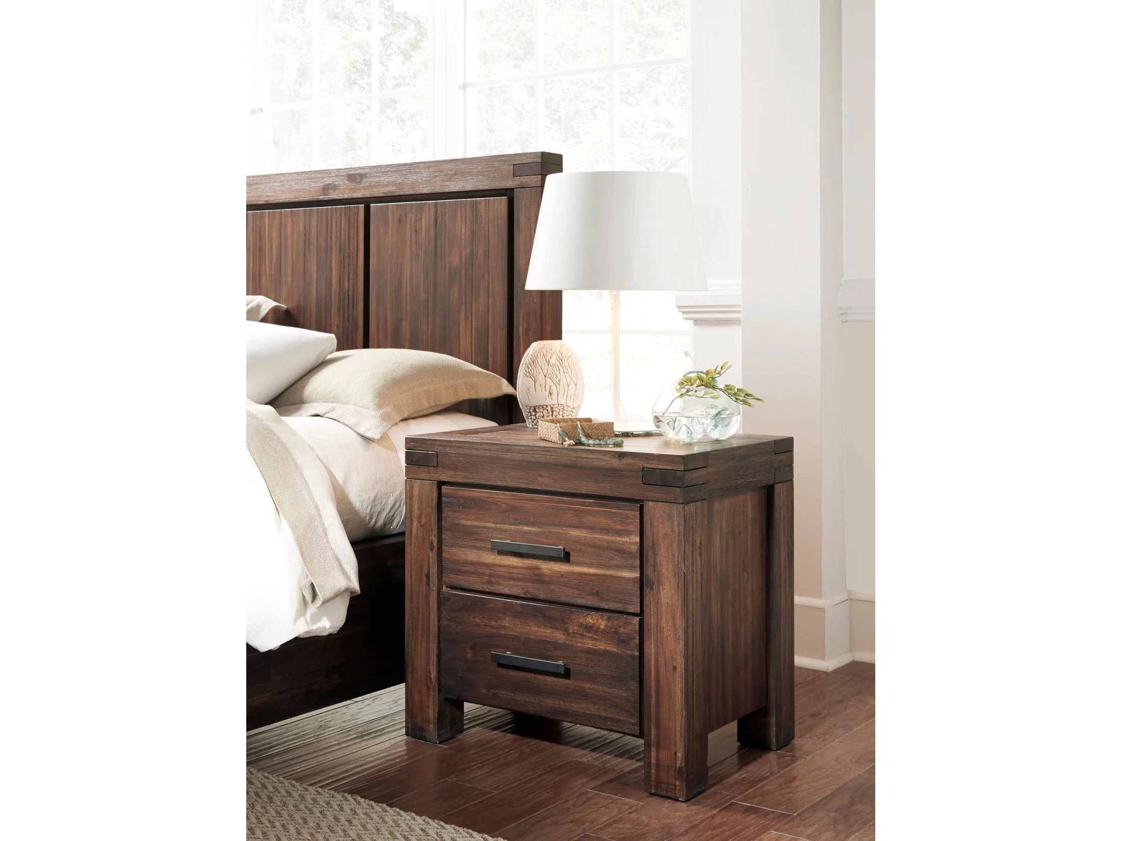 Meadow Two Drawer Solid Wood Nightstand in Brick Brown