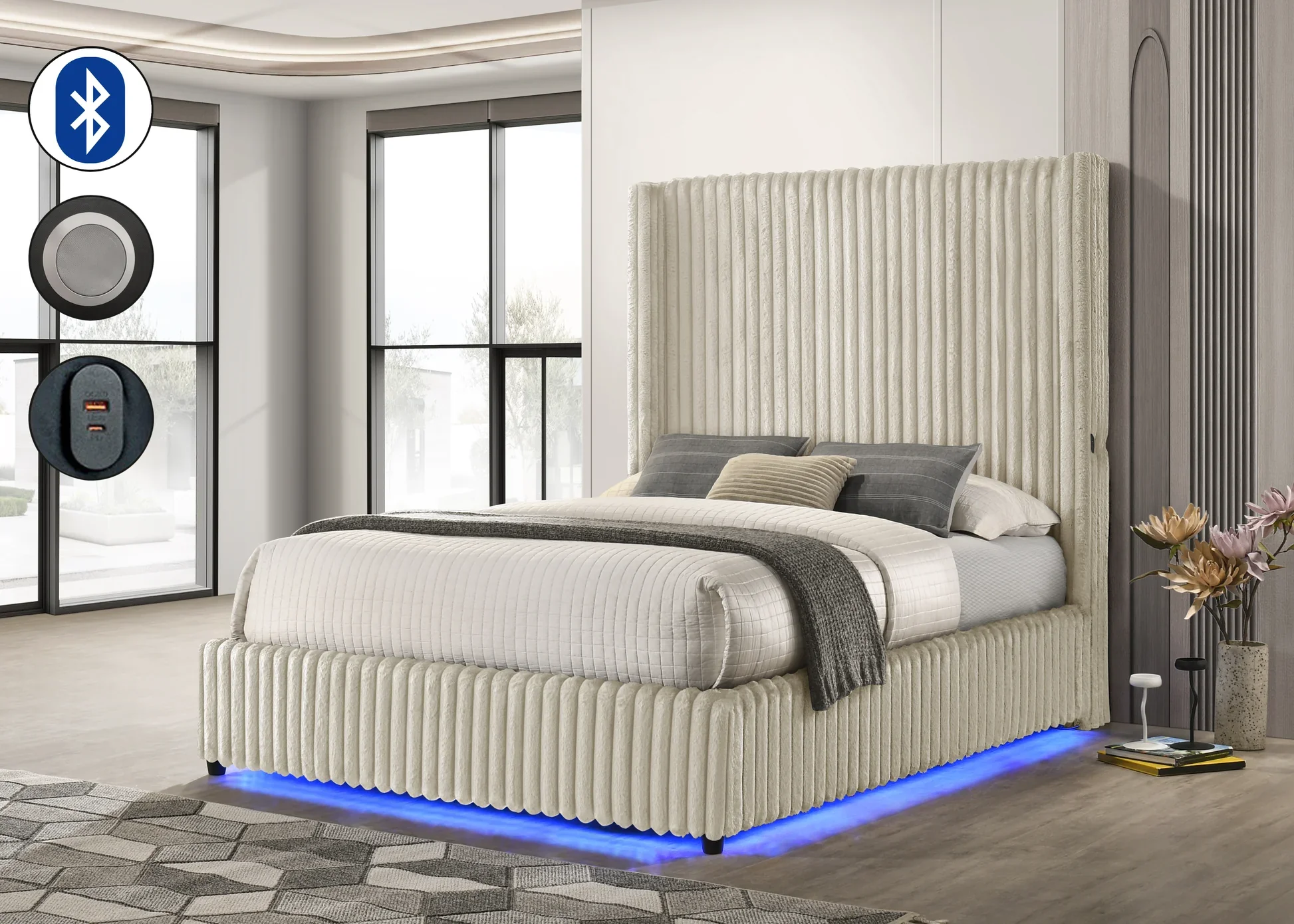 Melinda Cream Premium Corduroy King Bed