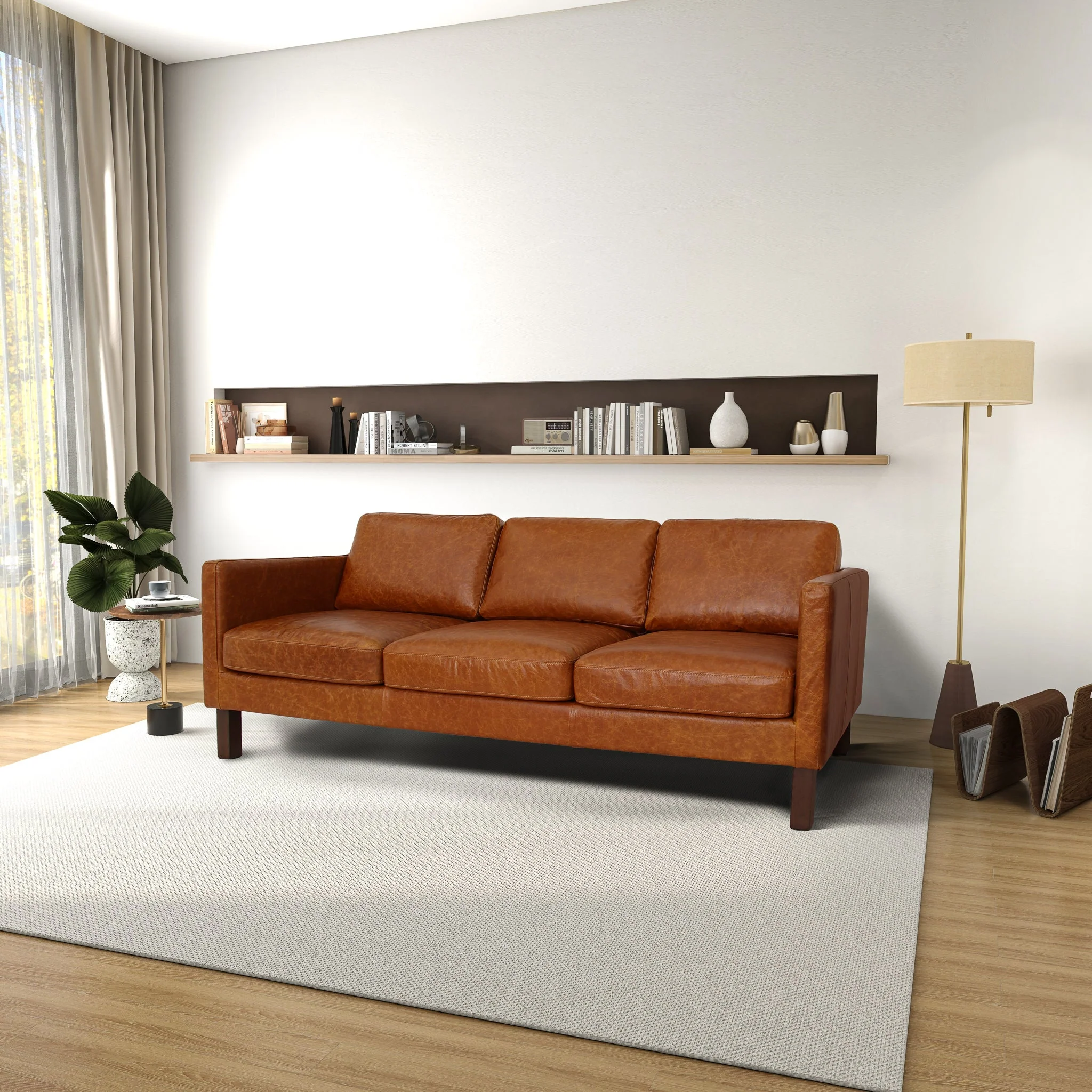 Memphis Waxy Cognac Leather Sofa - Image 3