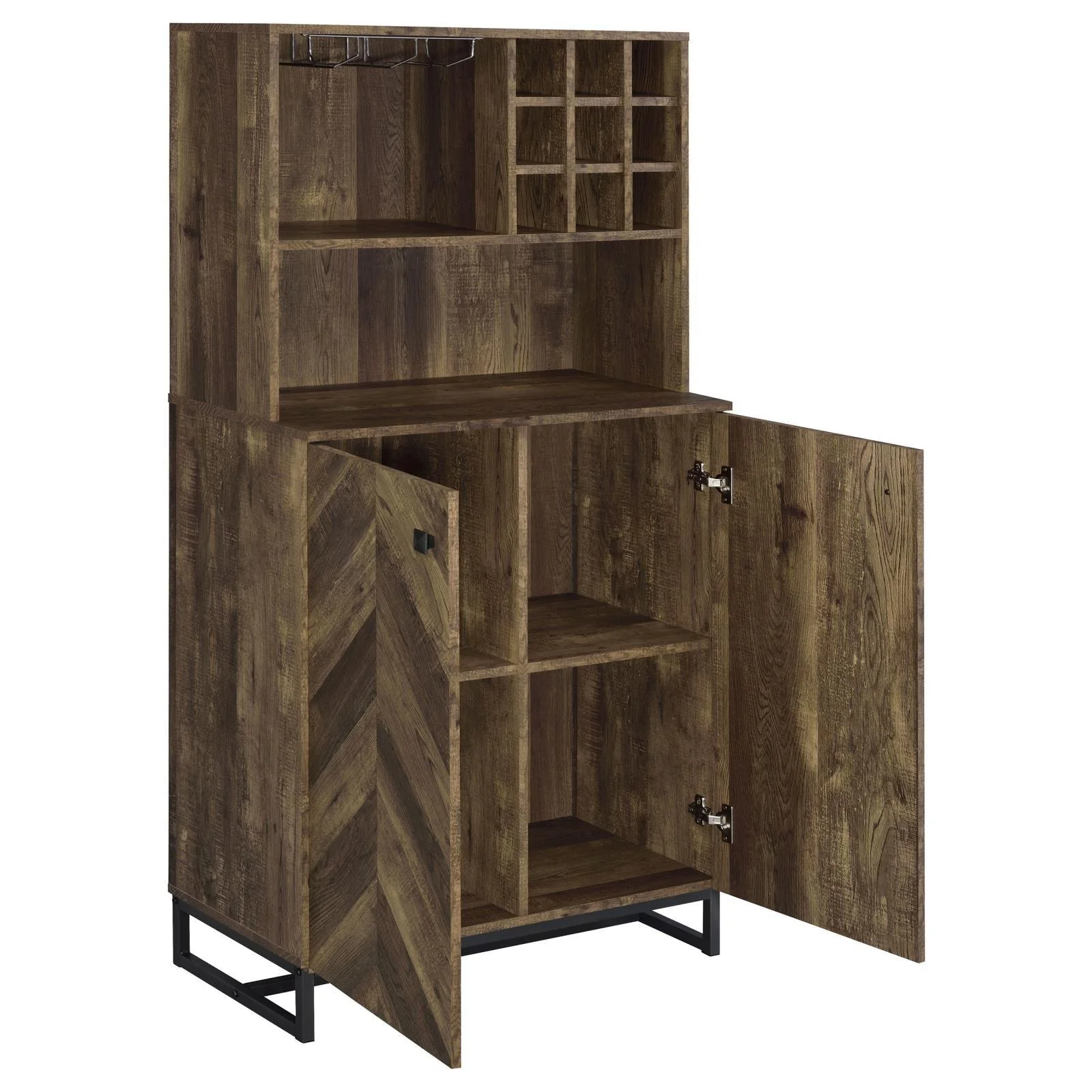 Mendoza Rustic Oak Herringbone/Gunmetal 2-Door Wine Cabinet - Image 3