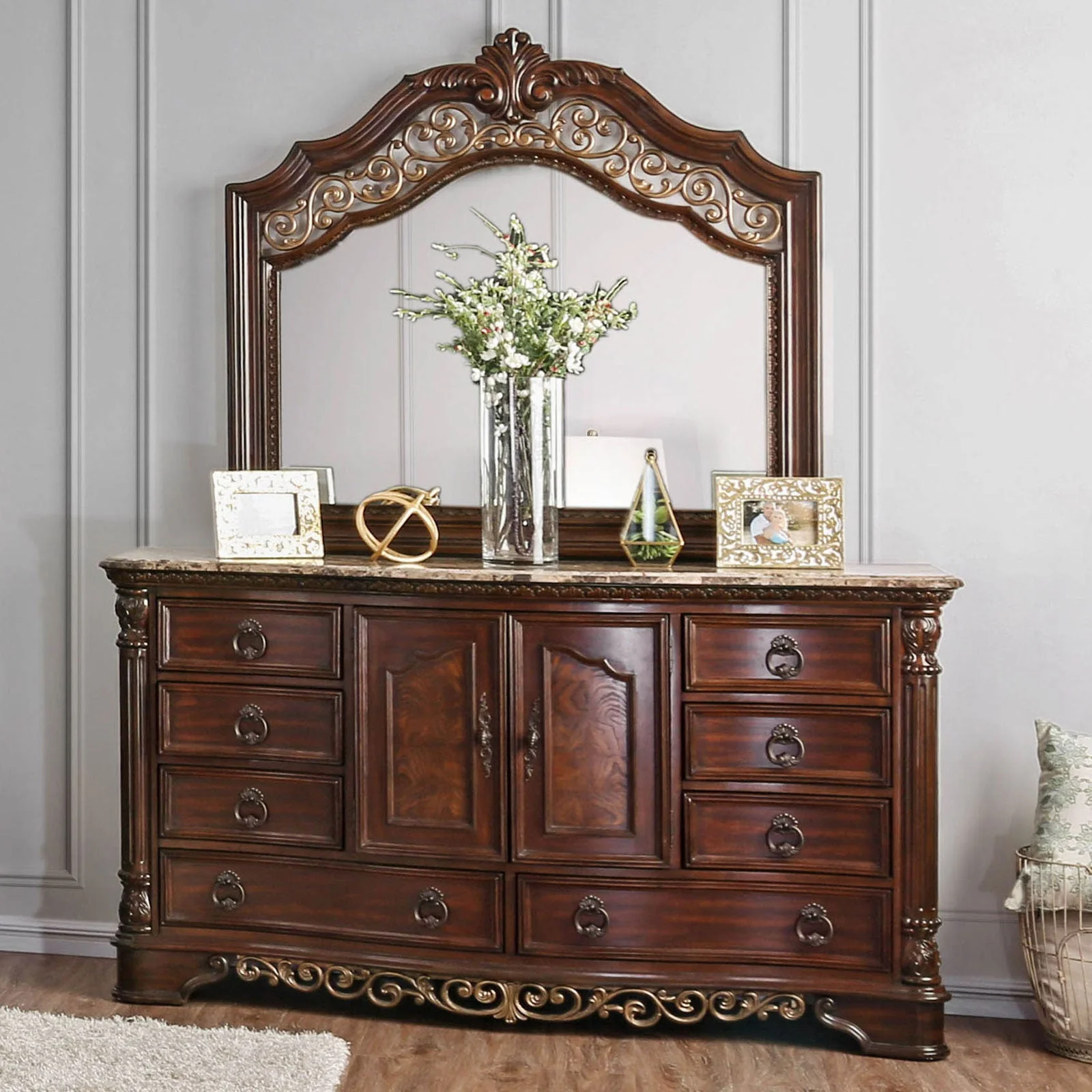 Menodora Brown Cherry 4-Piece Queen Bedroom Set - Image 6