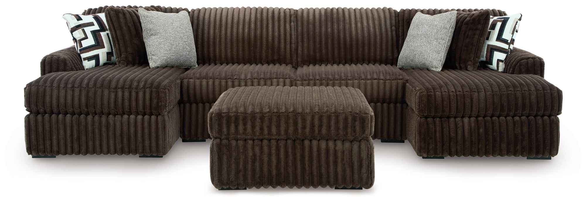 Midnight-Madness Chocolate 3-Piece Sectional with Ottoman