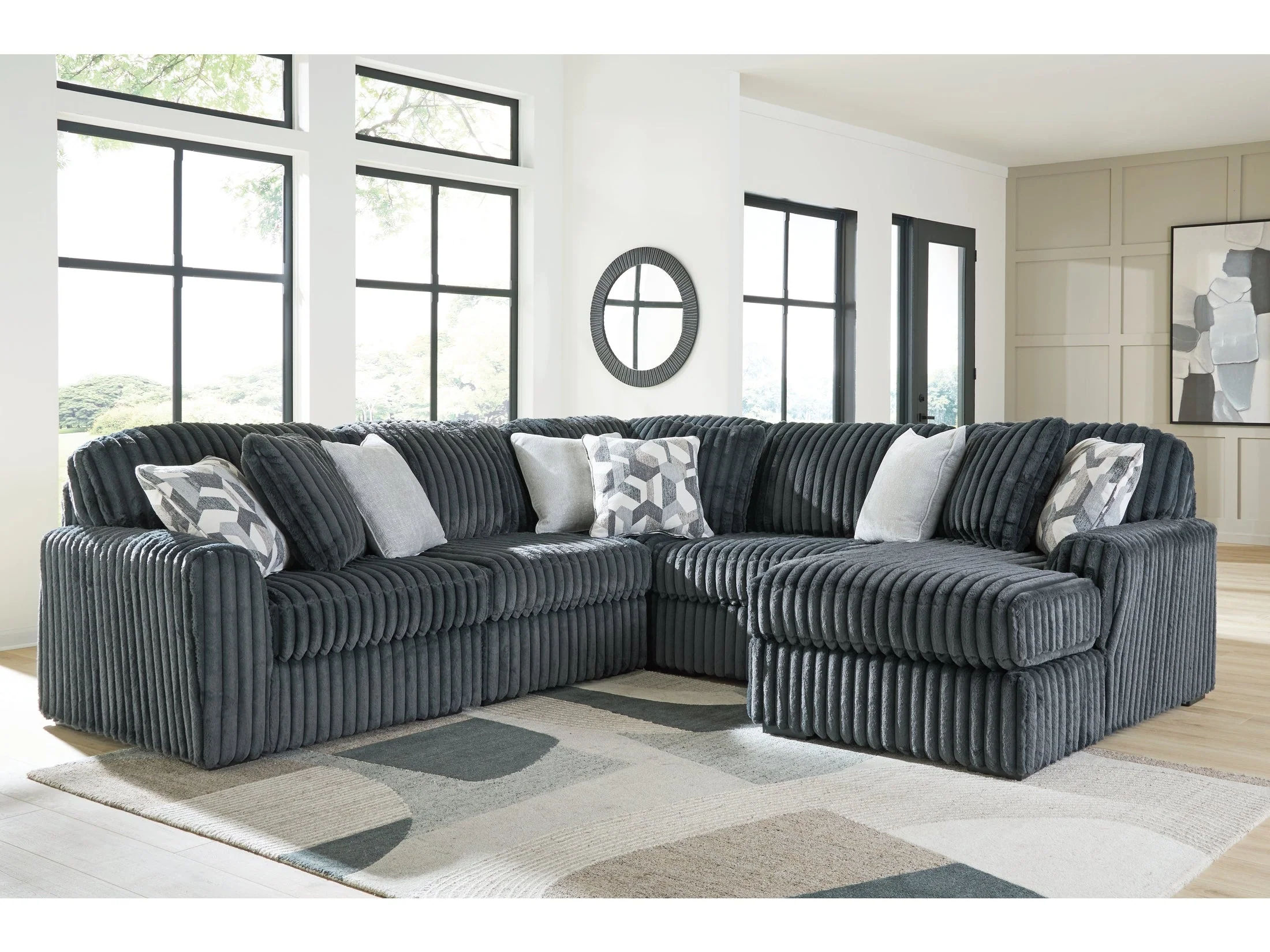 Midnight-Madness Gunmetal 5-Piece Sectional with RAF Chaise