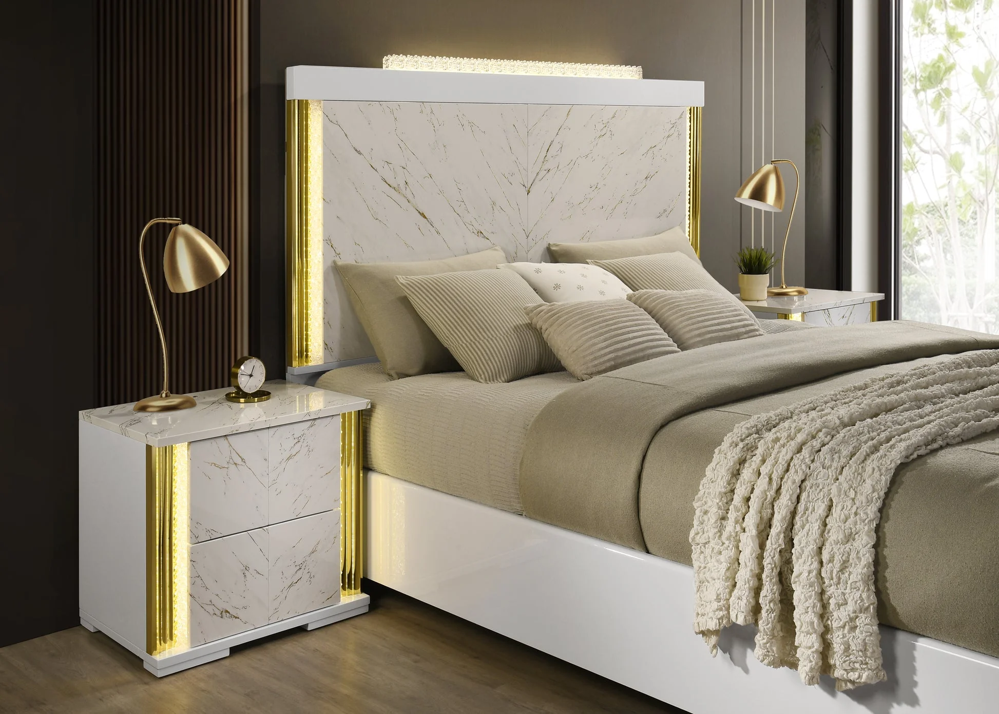 Mika Ultra-Modern Luminous White Bedroom Set - Image 2