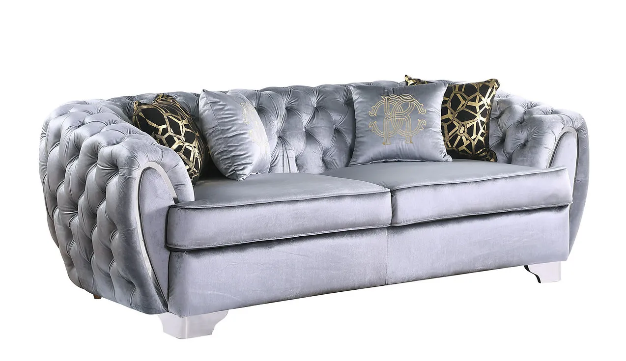 Mila Light Grey Velvet Living Room Set - Image 3