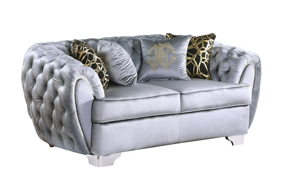 Mila Light Grey Velvet Living Room Set - Image 4