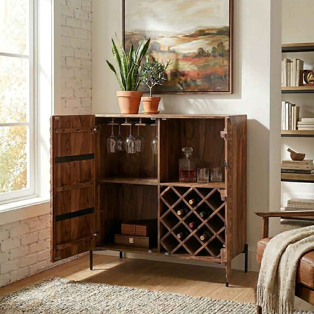 Miles 39" Bar Cabinet in Carved Brownstone - Image 4