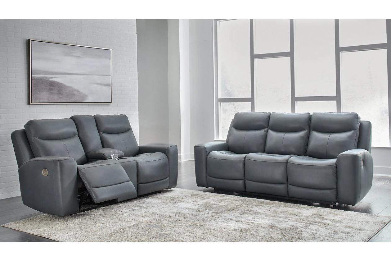 Mindanao Steel Dual Power Leather Reclining Sofa and Loveseat