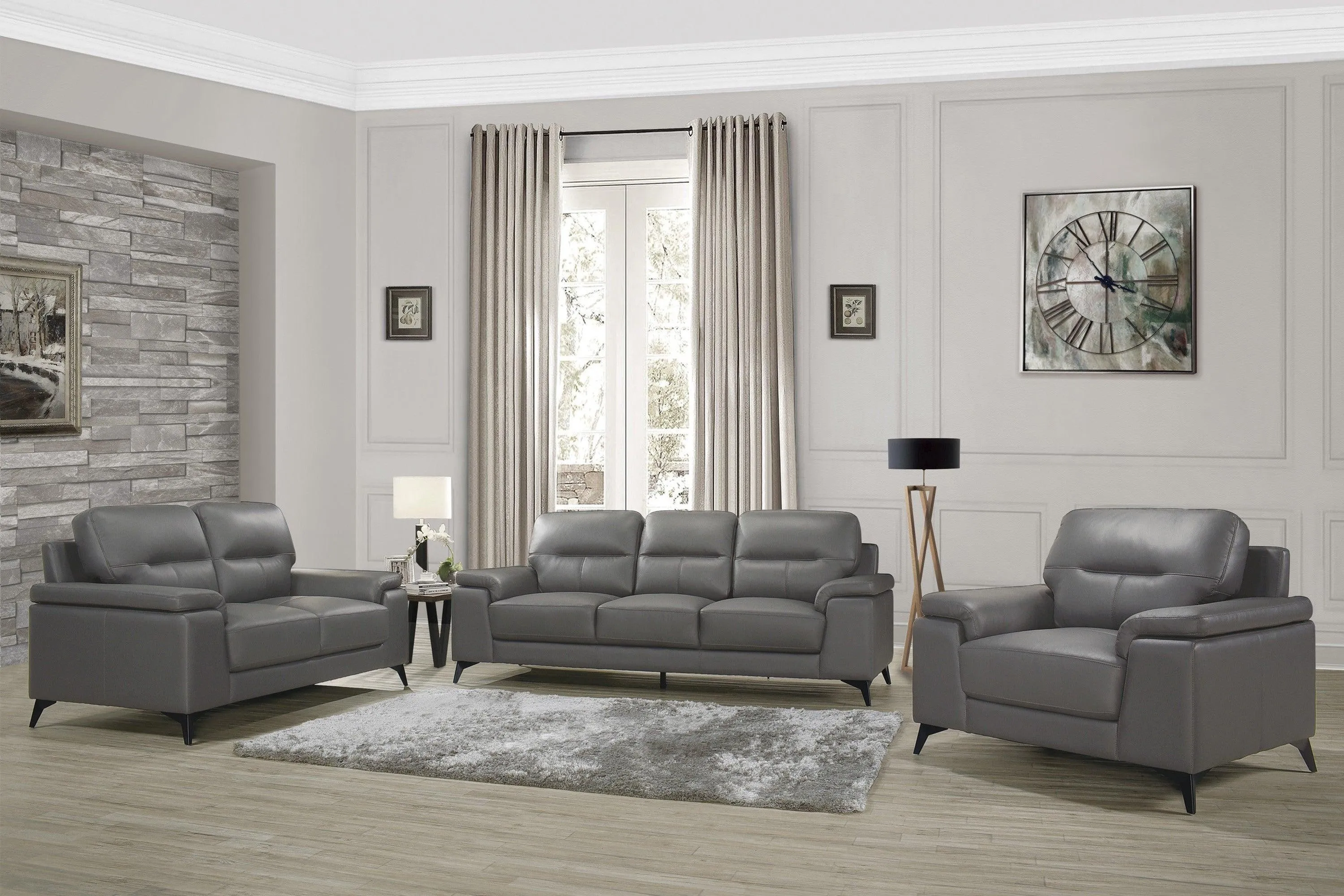 Mischa Dark Gray Top-Grain Leather Sofa - Image 2