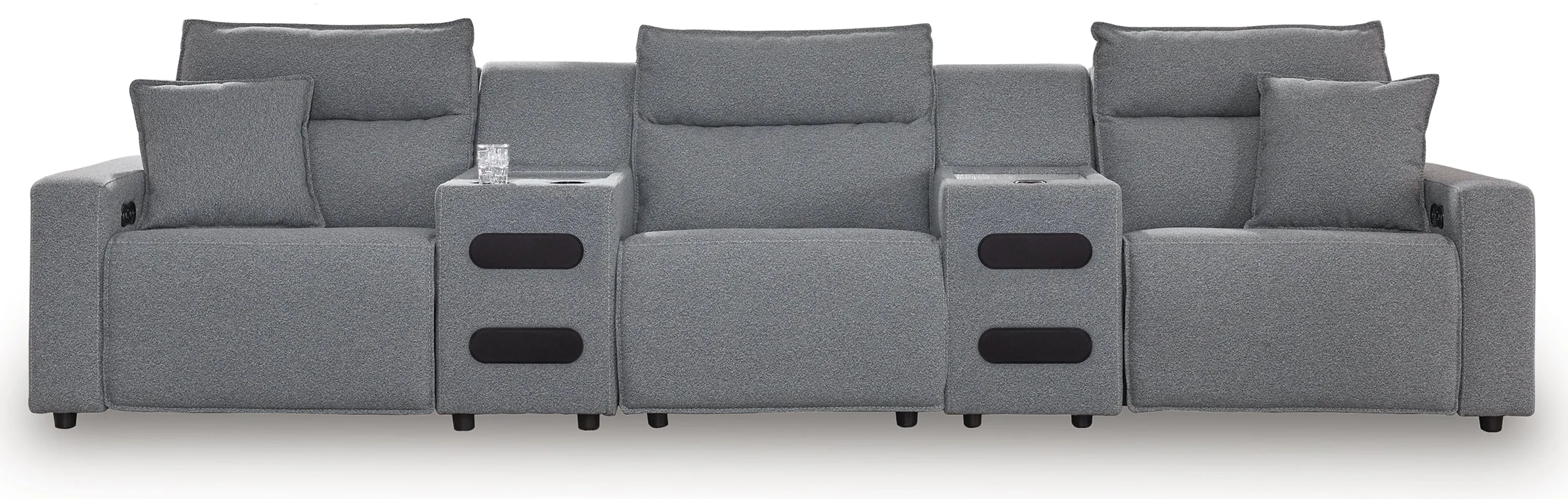 Modmax II Salt and Pepper 5-Piece Power Reclining Sectional with 2 Audio Consoles - Image 2