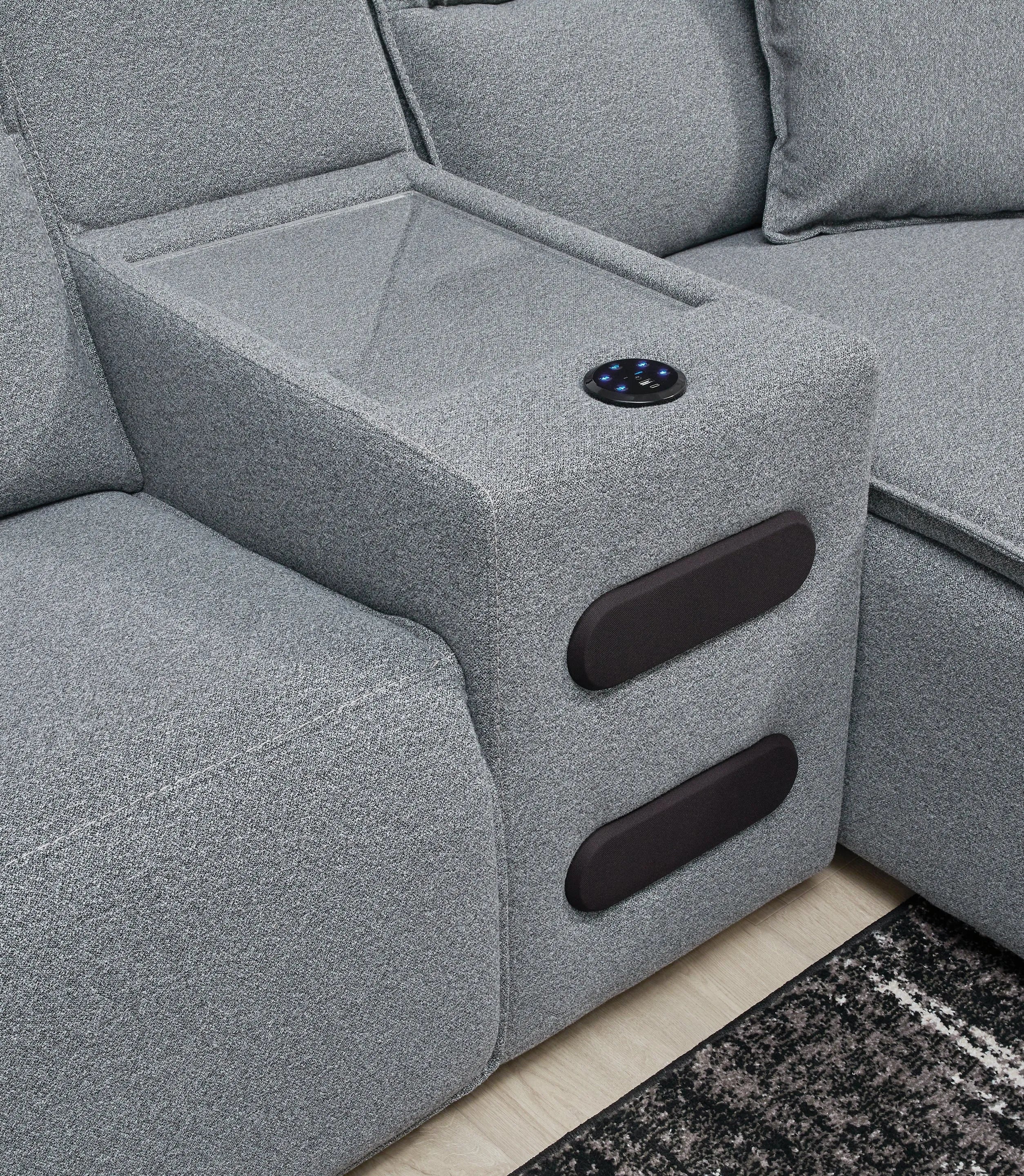 Modmax II Salt and Pepper 5-Piece Power Reclining Sectional with 2 Audio Consoles - Image 3