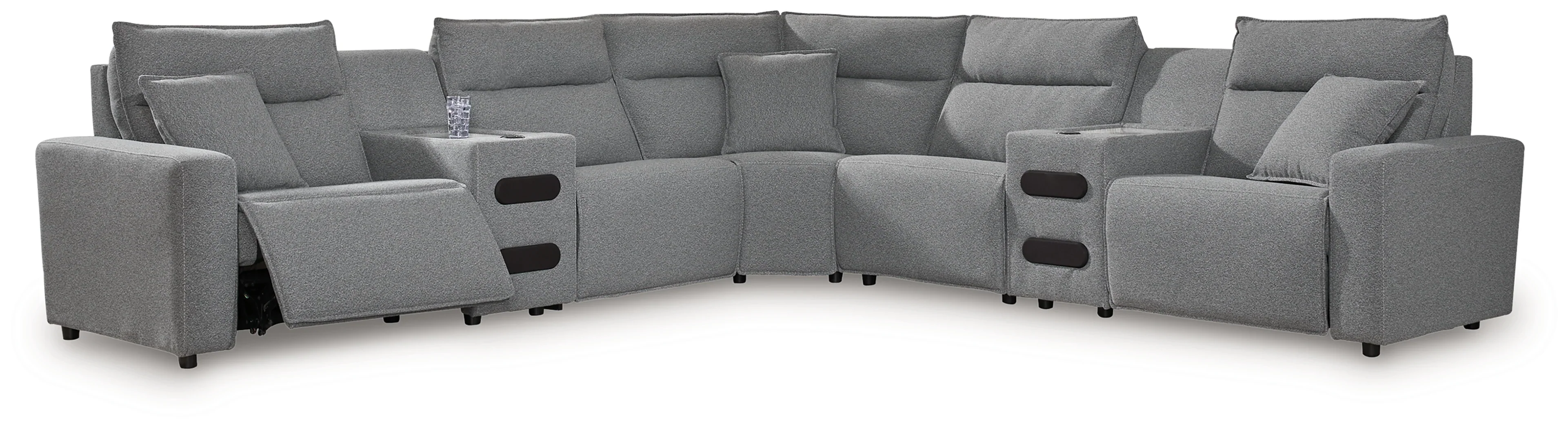 Modmax II Salt and Pepper 7-Piece Power Reclining Sectional with 2 Audio Consoles - Image 2