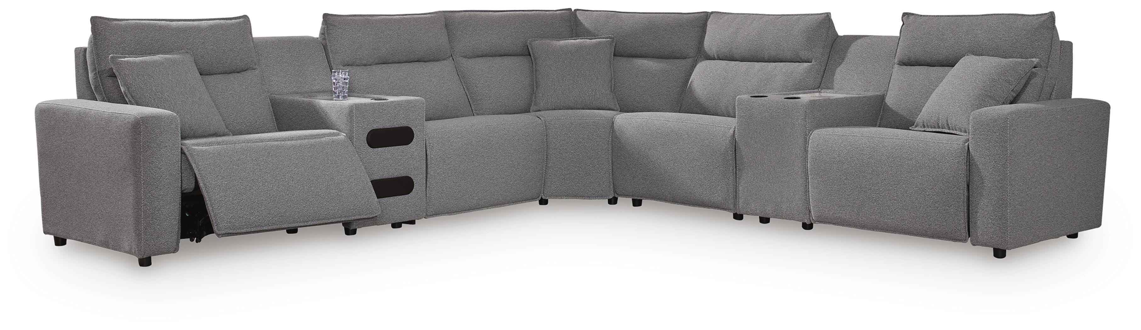 Modmax II Salt and Pepper 7-Piece Power Reclining Sectional with Audio Consoles - Image 15