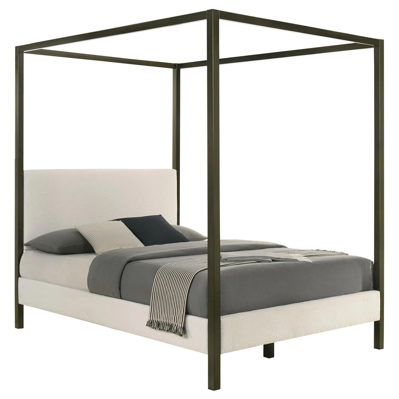 Monroe Vanilla and Black Upholstered Queen Canopy Platform Bed - Image 2
