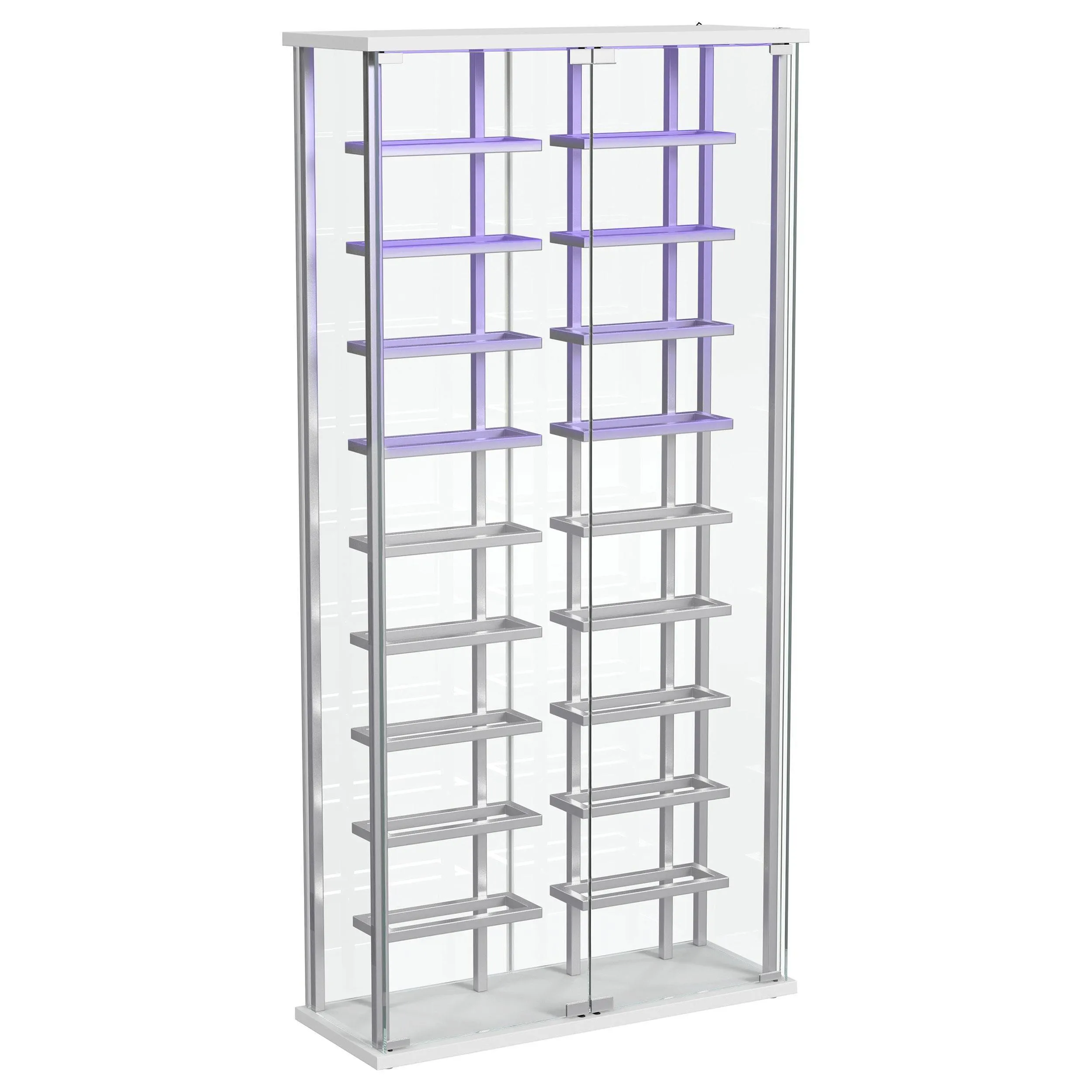 Montara Chrome Tempered Glass Wine Storage Display Curio Cabinet with LED Lighting - Image 10
