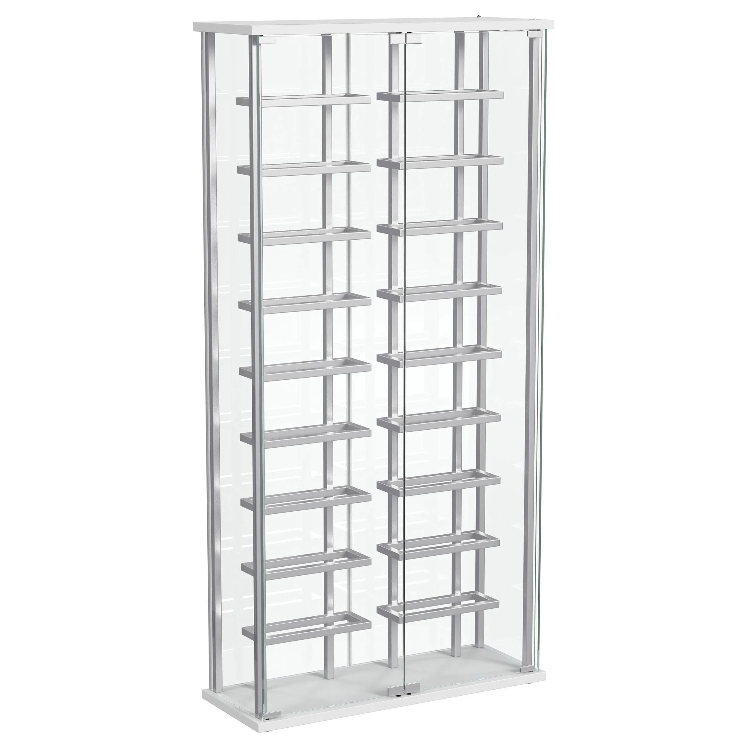 Montara Chrome Tempered Glass Wine Storage Display Curio Cabinet with LED Lighting - Image 19