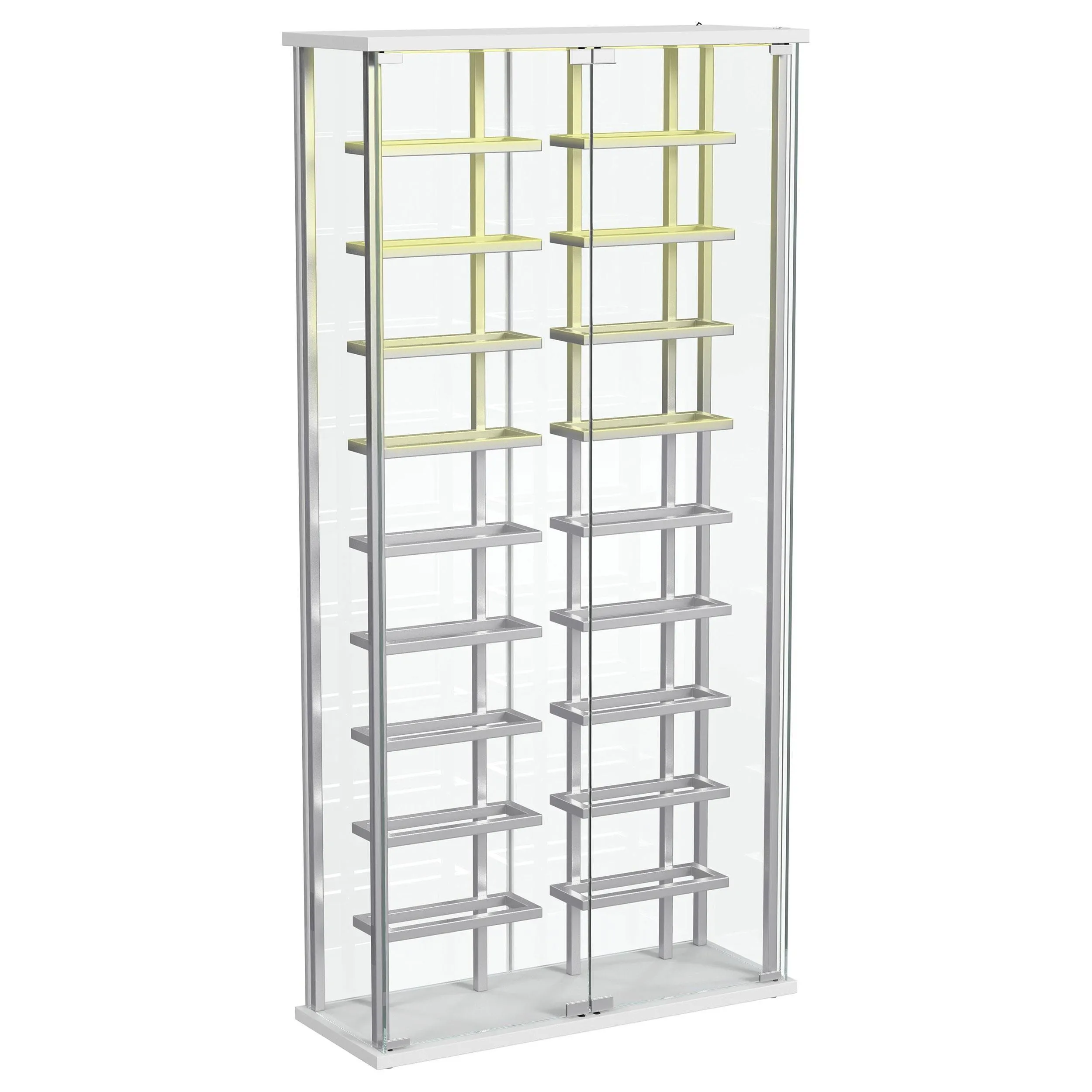 Montara Chrome Tempered Glass Wine Storage Display Curio Cabinet with LED Lighting - Image 6