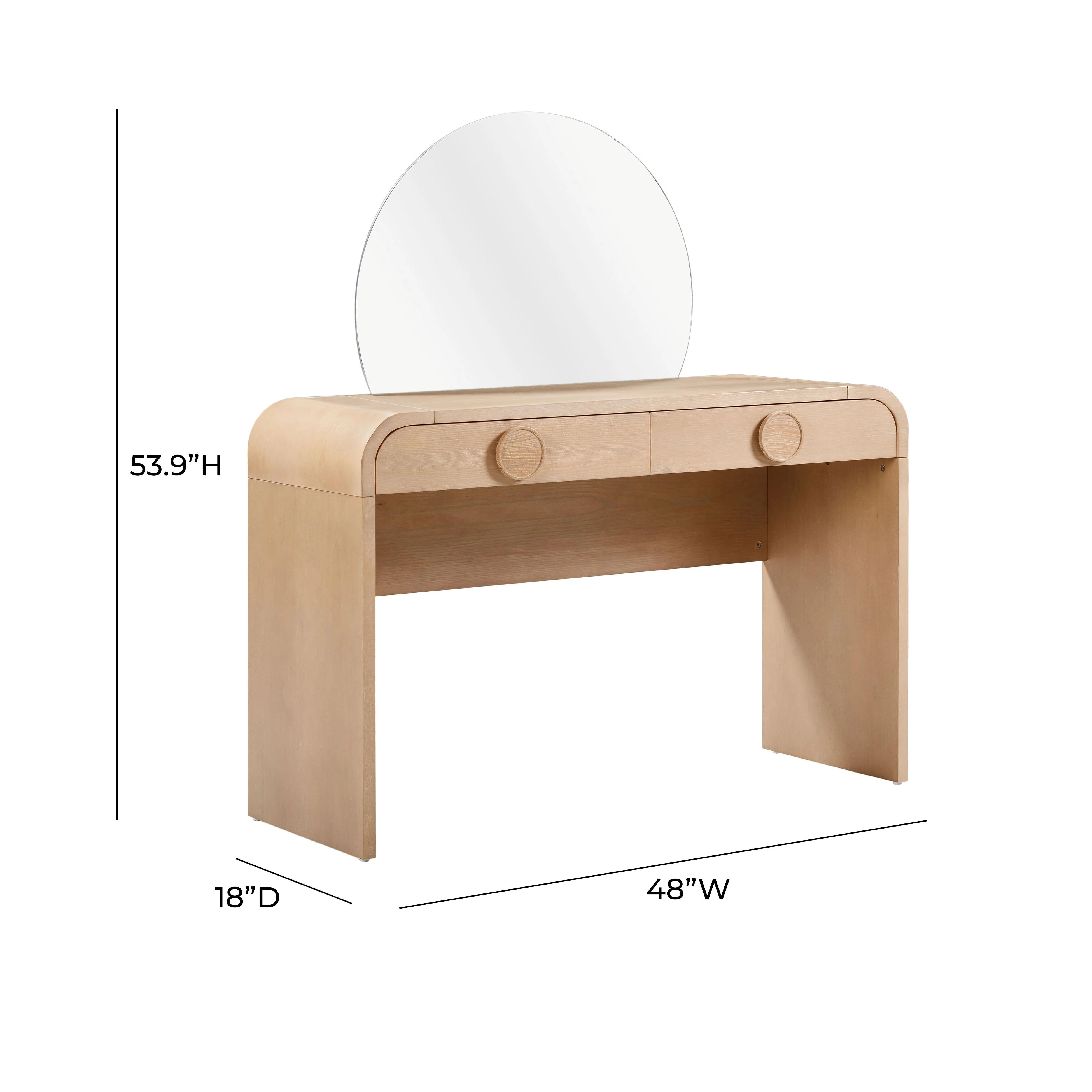 Moonrise Natural Ash 2-Drawer Vanity Desk with Mirror - Image 10