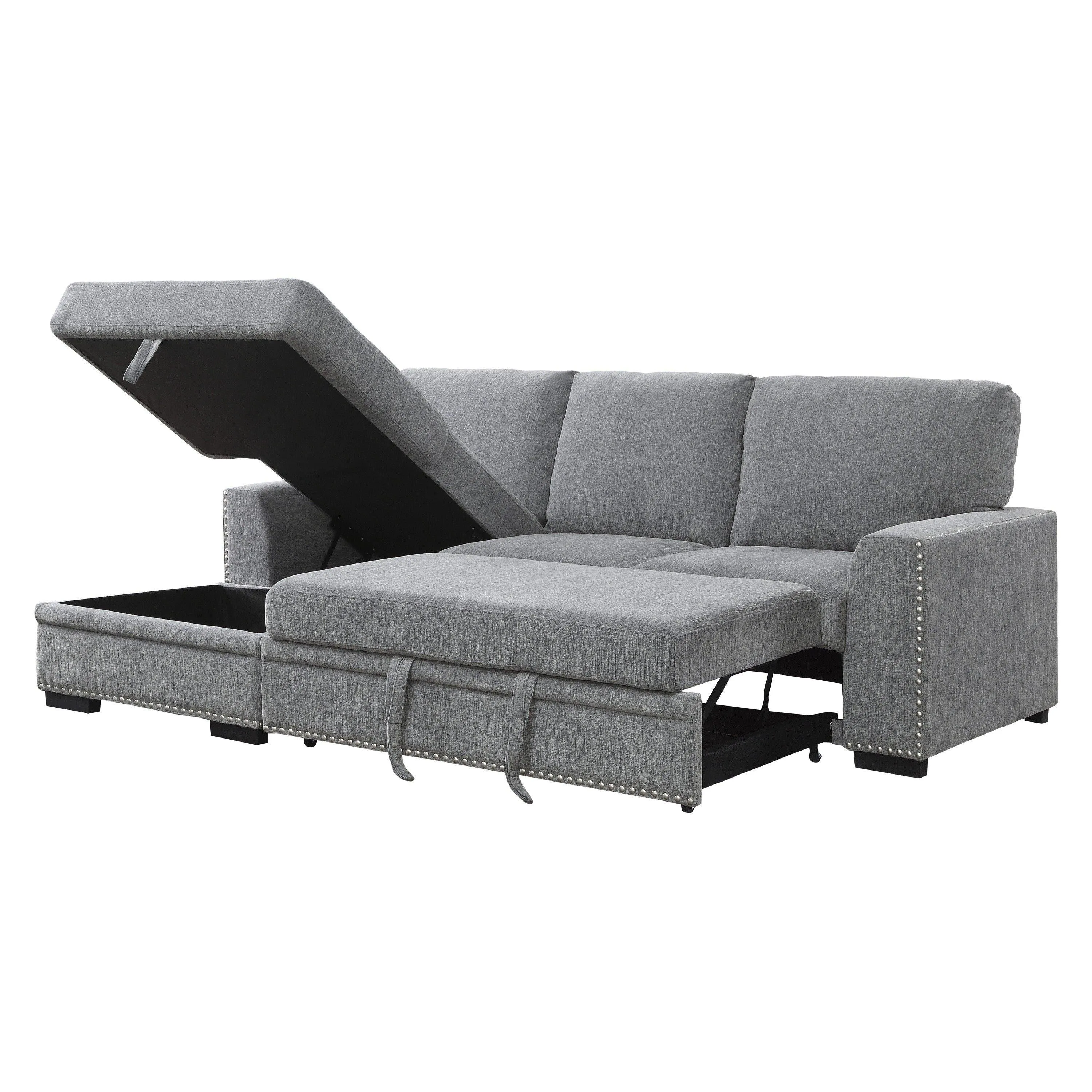 Morelia 2-Piece Sectional with Pull-out Bed and Left Chaise with Hidden Storage In Gray - Image 7