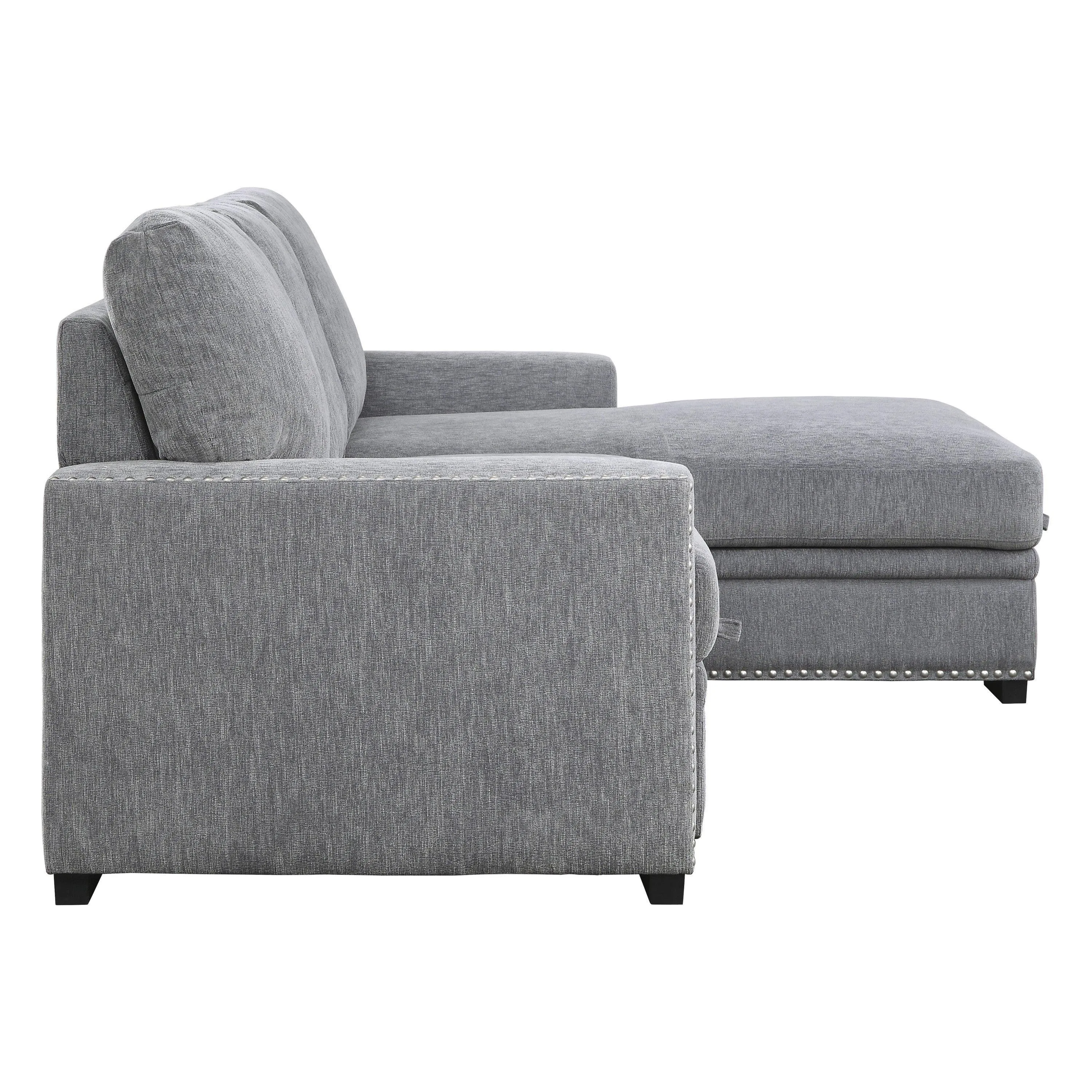 Morelia 2-Piece Sectional with Pull-out Bed and Right Chaise with Hidden Storage In Gray - Image 7