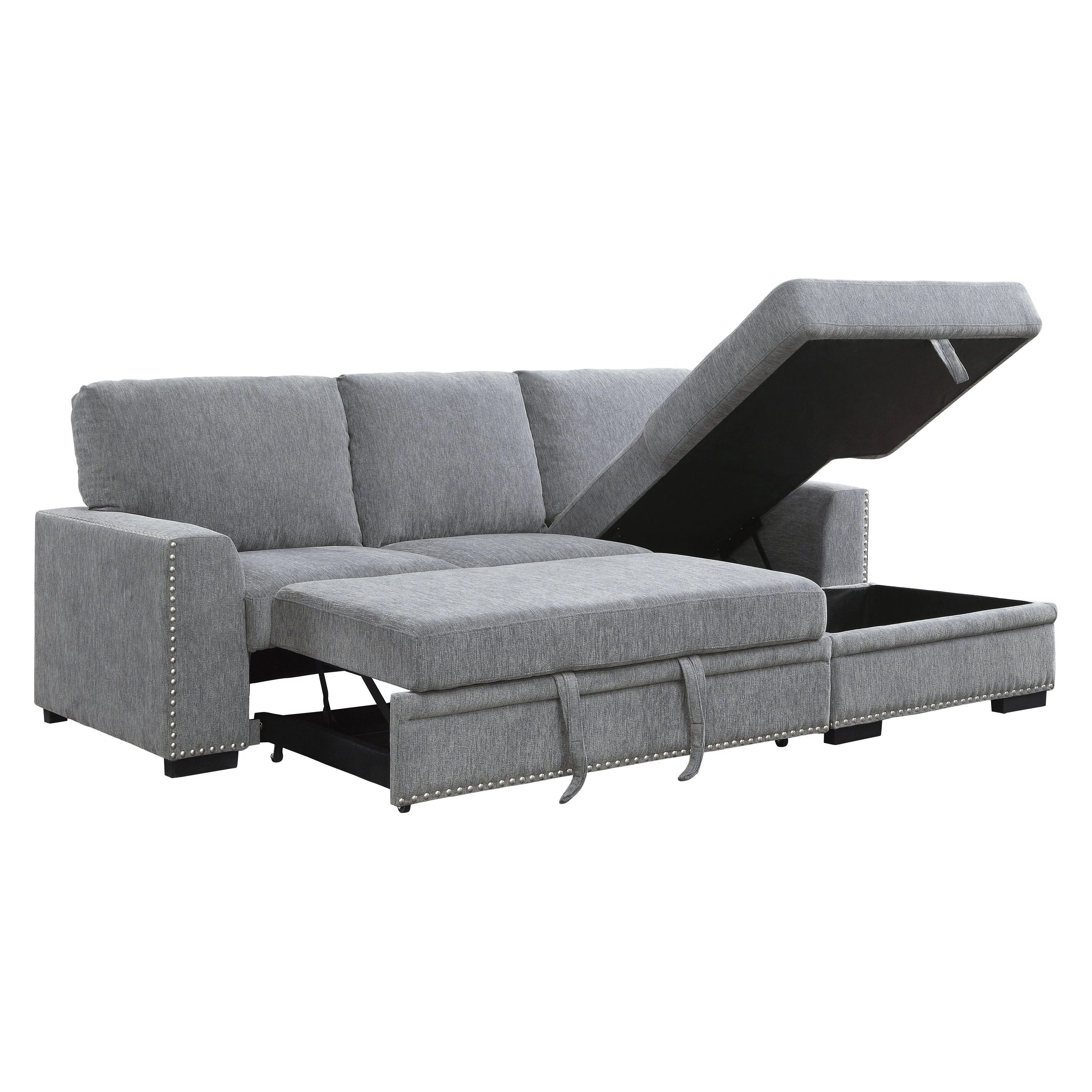 Morelia 2-Piece Sectional with Pull-out Bed and Right Chaise with Hidden Storage In Gray - Image 9