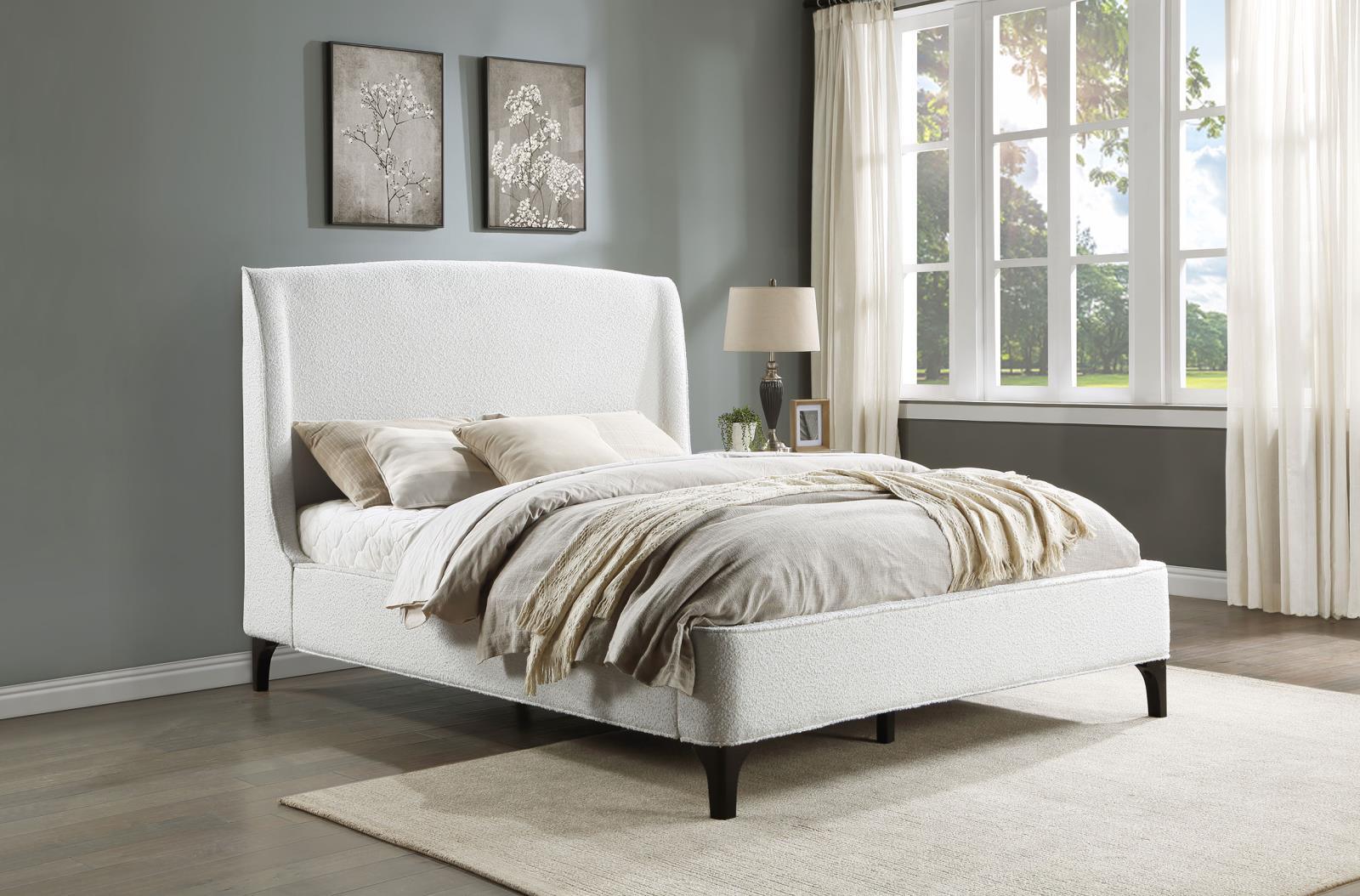 Mosby White Upholstered Curved Headboard Eastern King Platform Bed