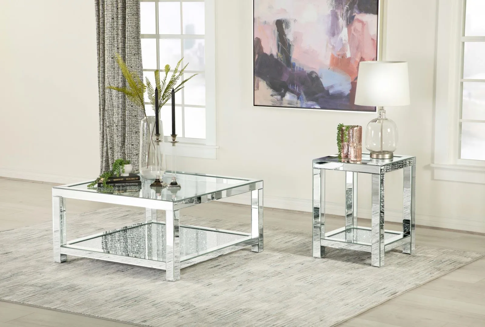 Mozzi Brushed Bronze Square End Table with Glass Top Mirror - Image 5