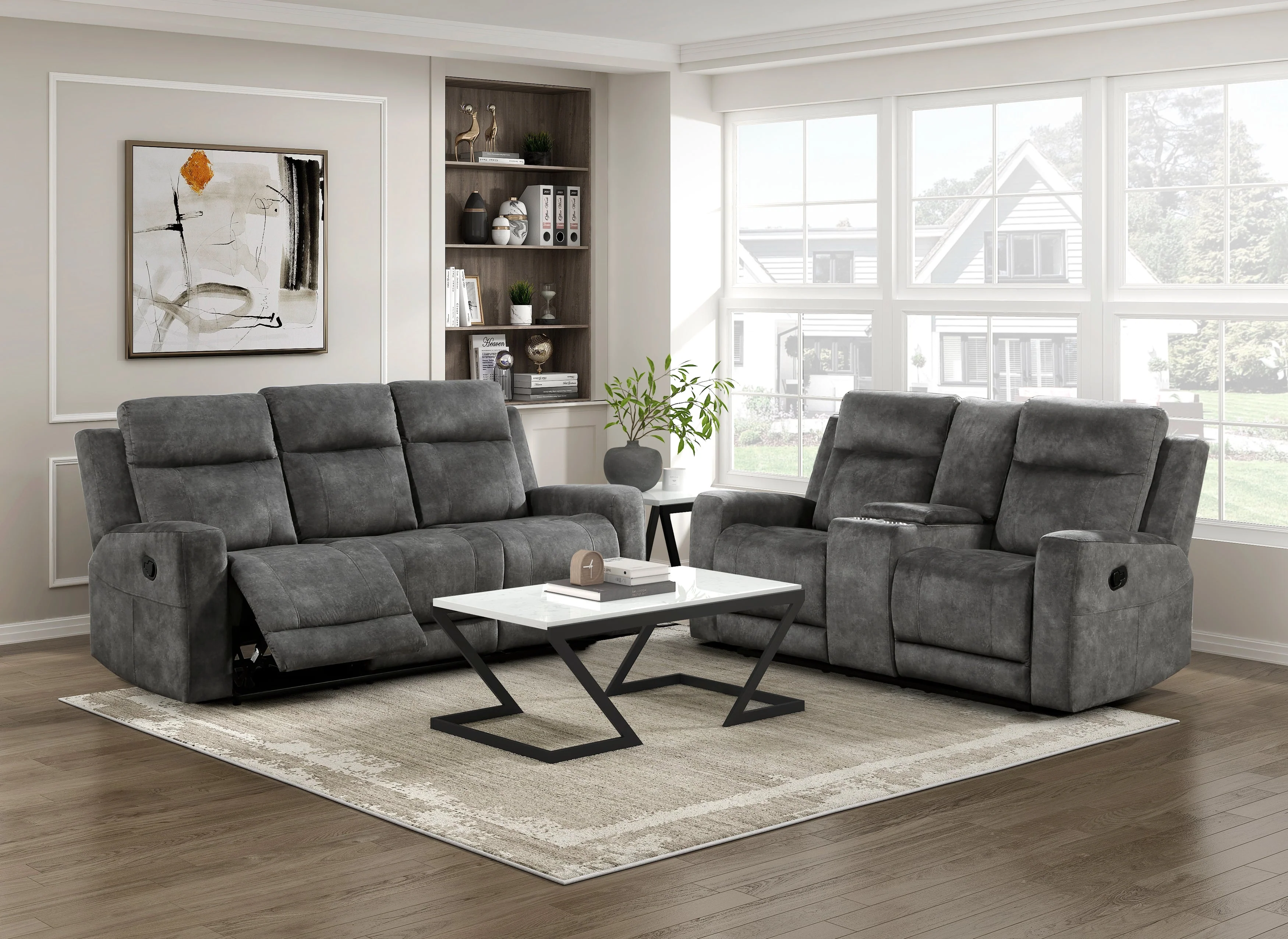 Muncie Brownish Gray Double Reclining Loveseat with Center Console - Image 2